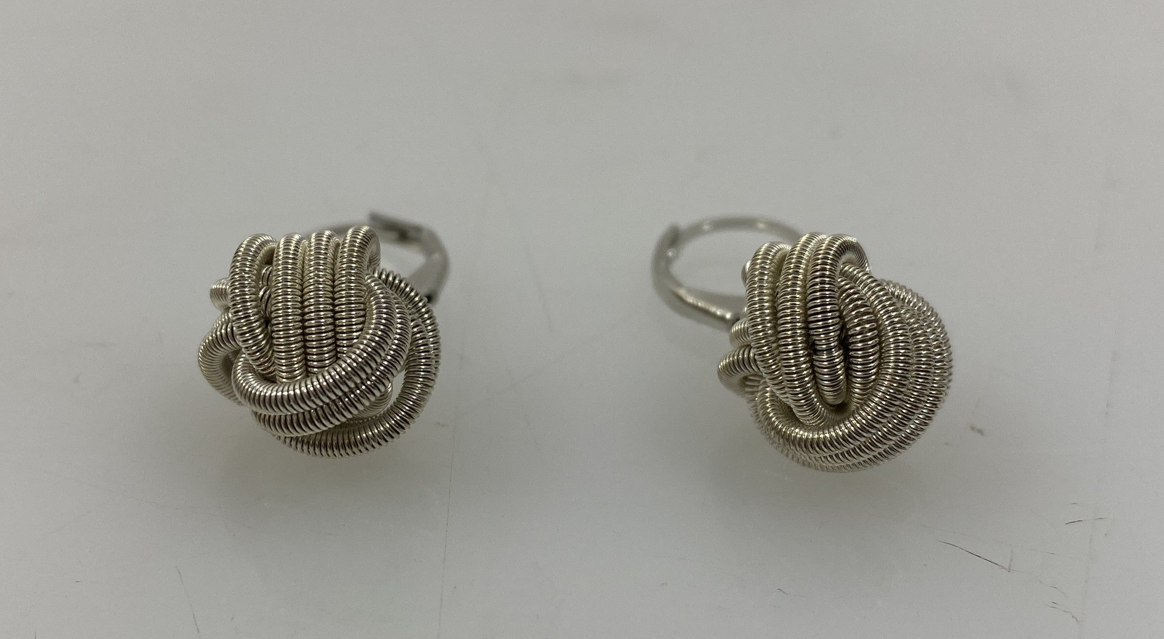Silver Spring Wire Knot Ball Earrings