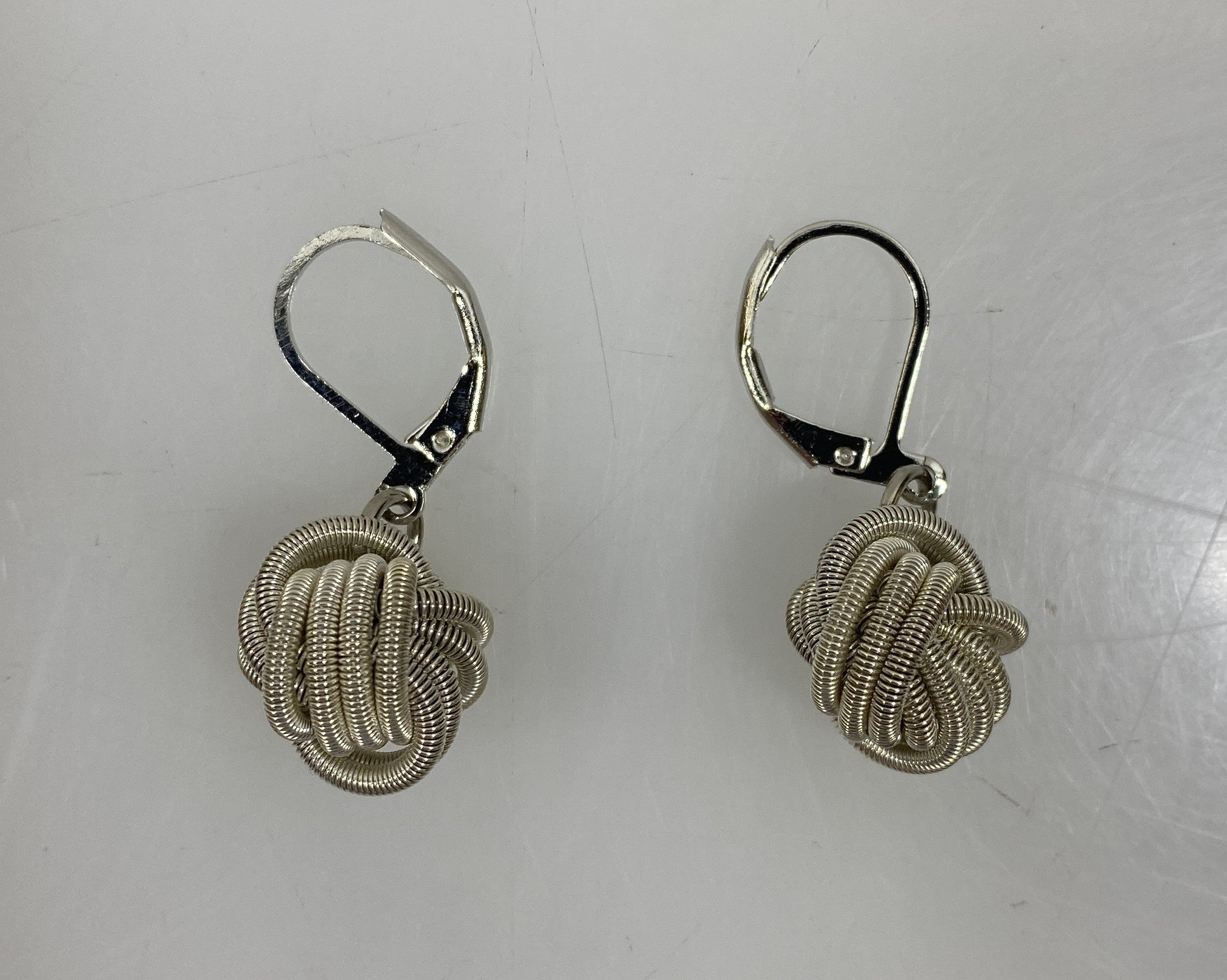 Silver Spring Wire Knot Ball Earrings