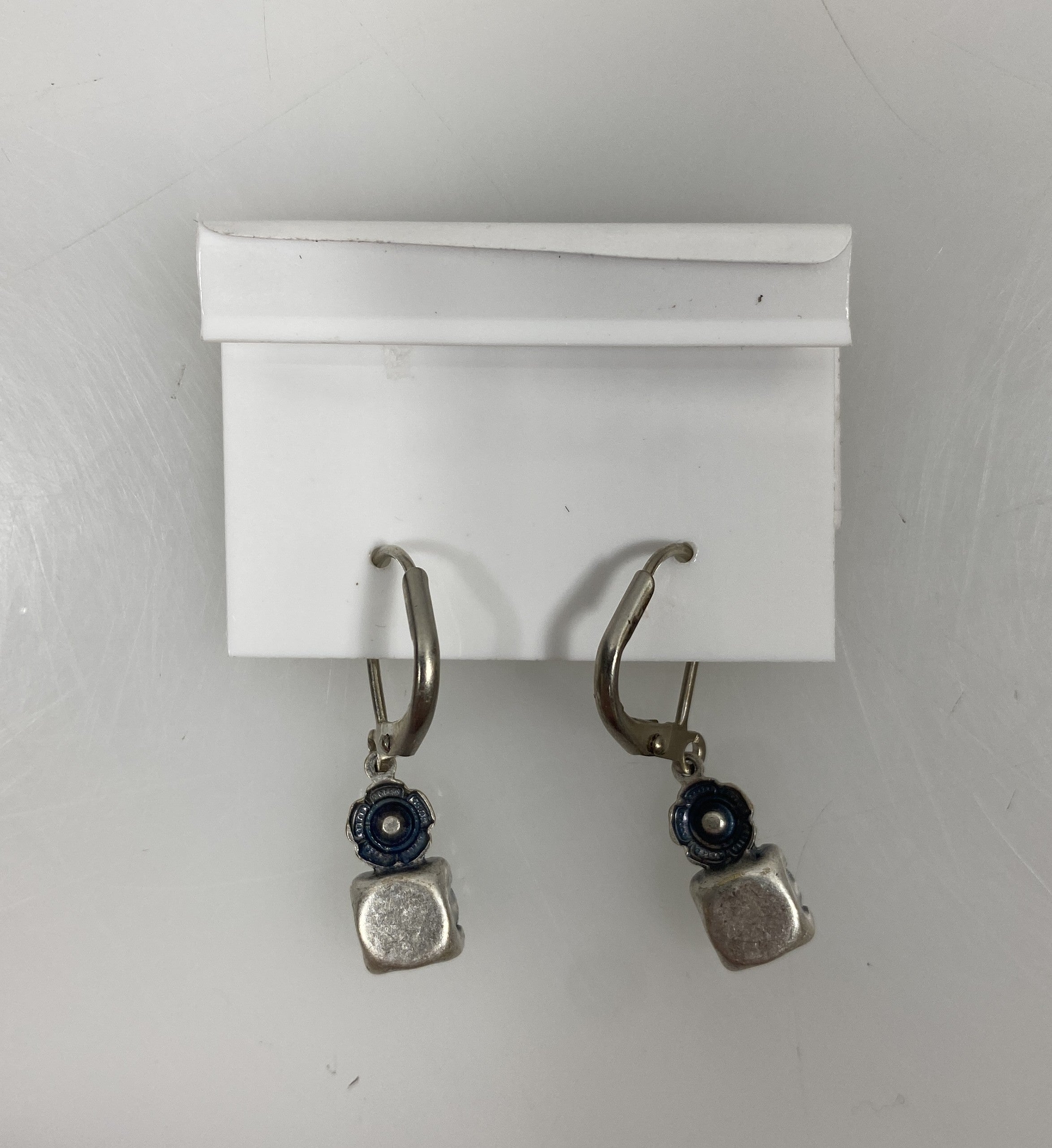 Silver Stacked Blue Crystal Flower Earrings