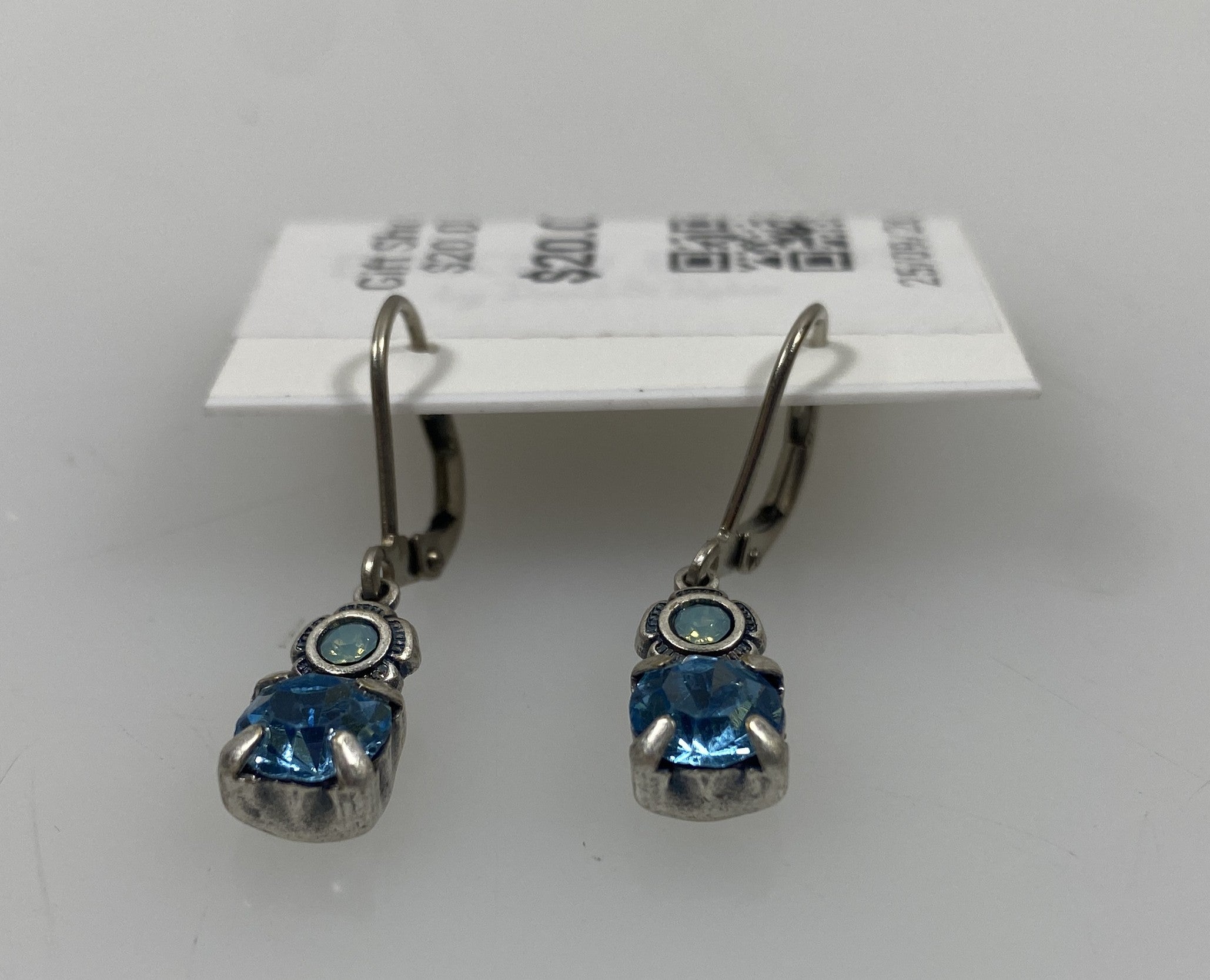 Silver Stacked Blue Crystal Flower Earrings