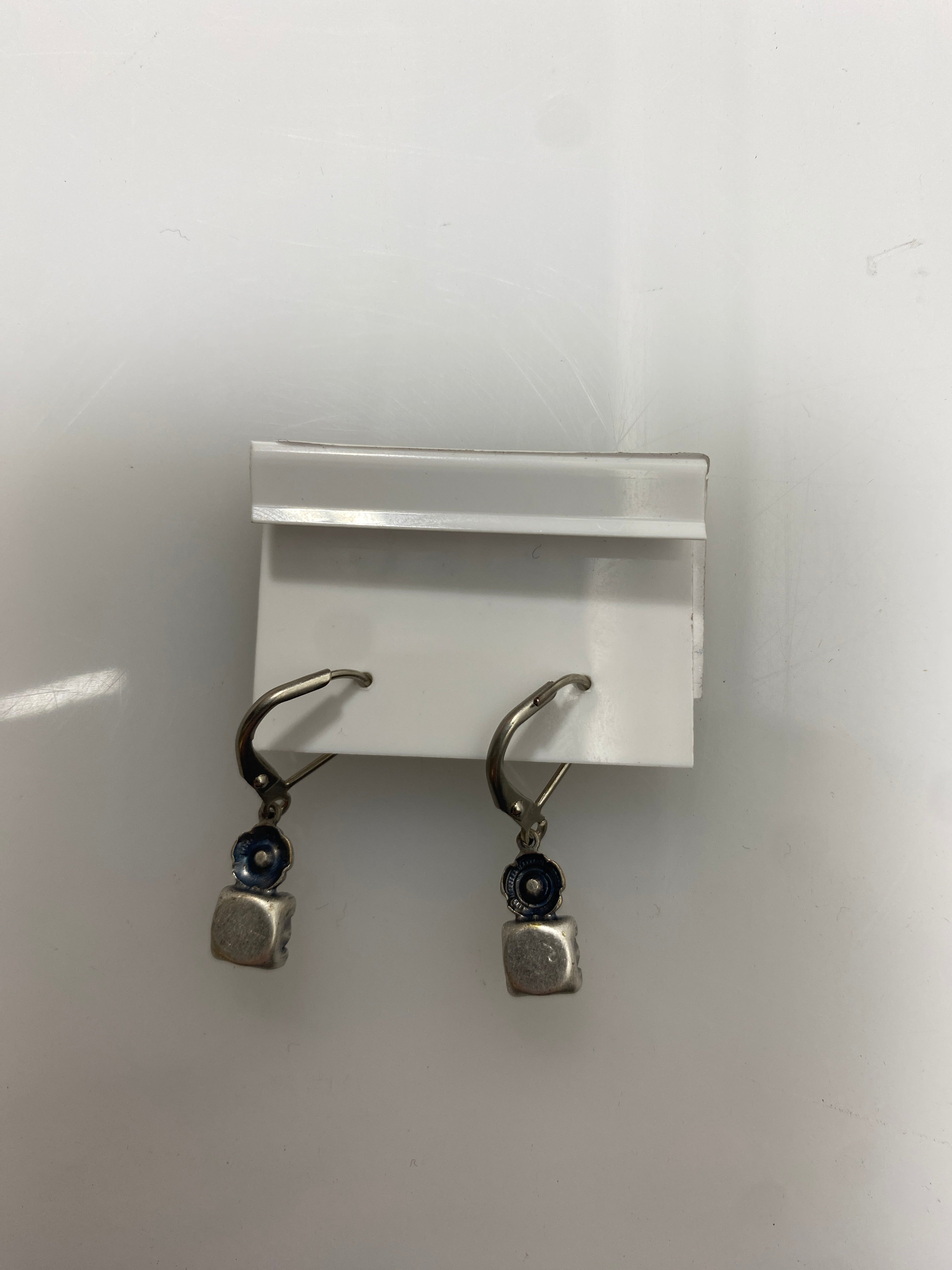 Silver Stacked White Crystal Flower Earring