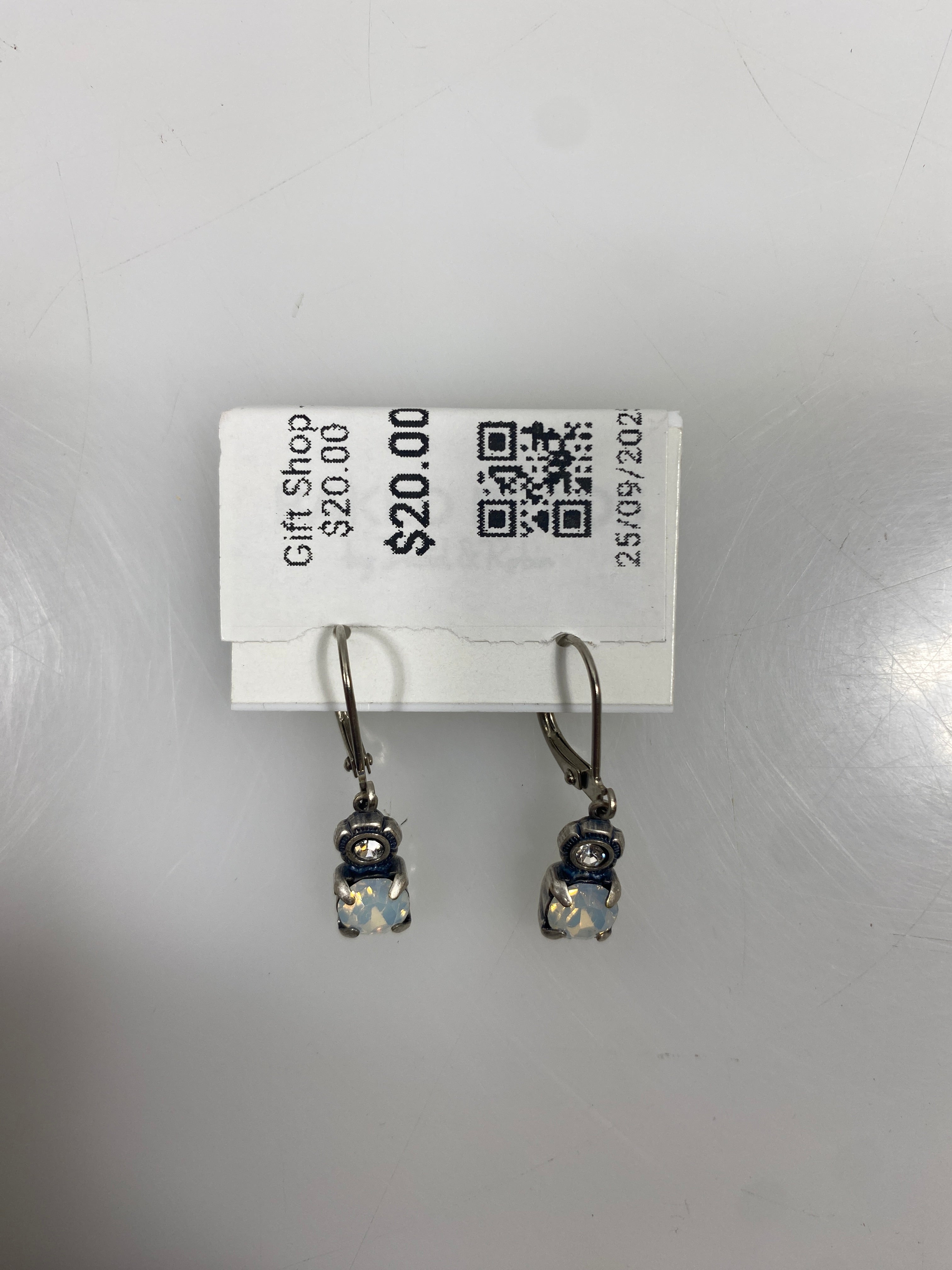 Silver Stacked White Crystal Flower Earring