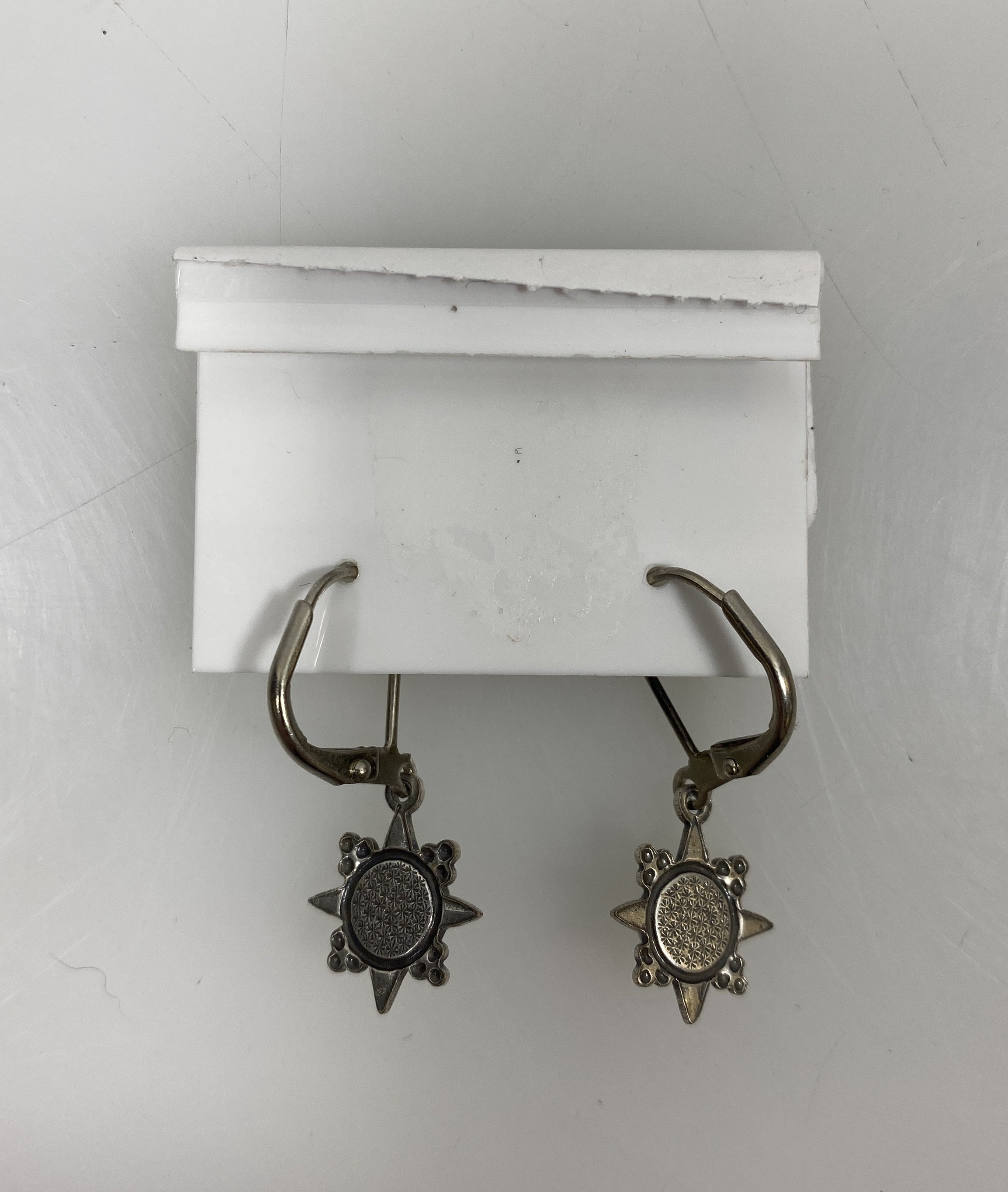 Silver Starburst Light Grey Natural Stone Earrings