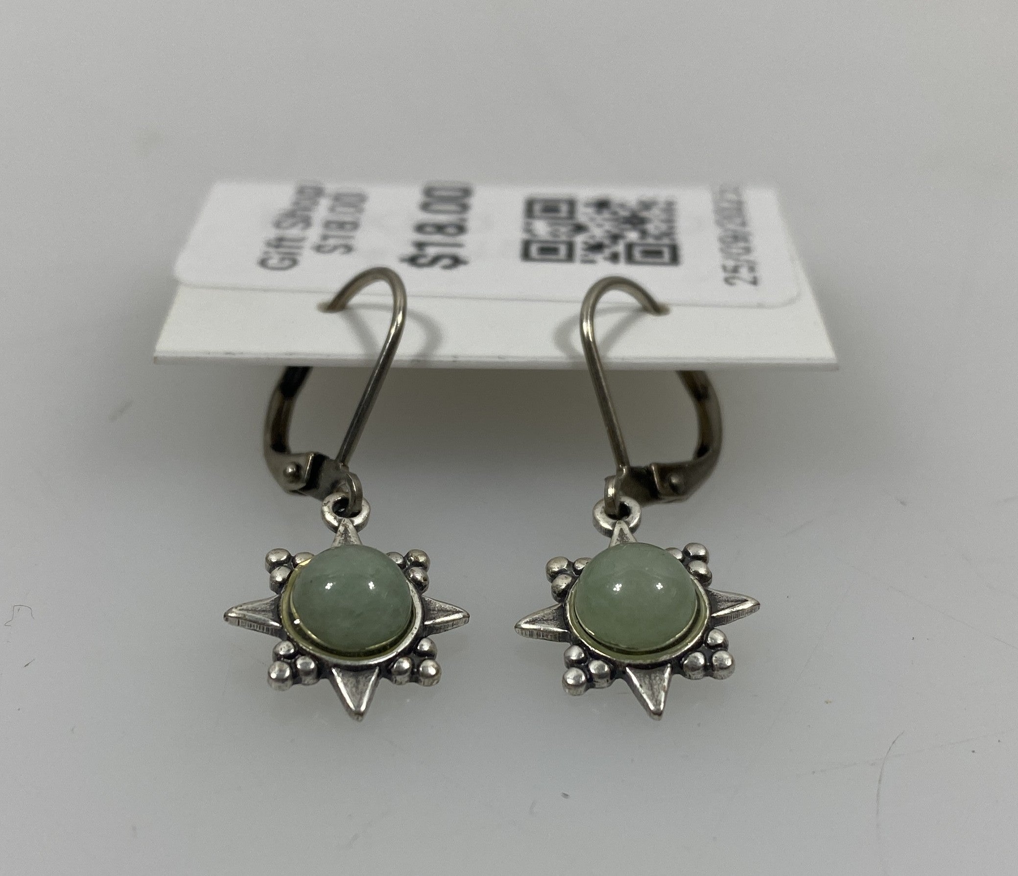 Silver Starburst Light Grey Natural Stone Earrings