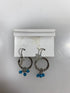 Silver Textured Ring Blue Bead Charm Earrings