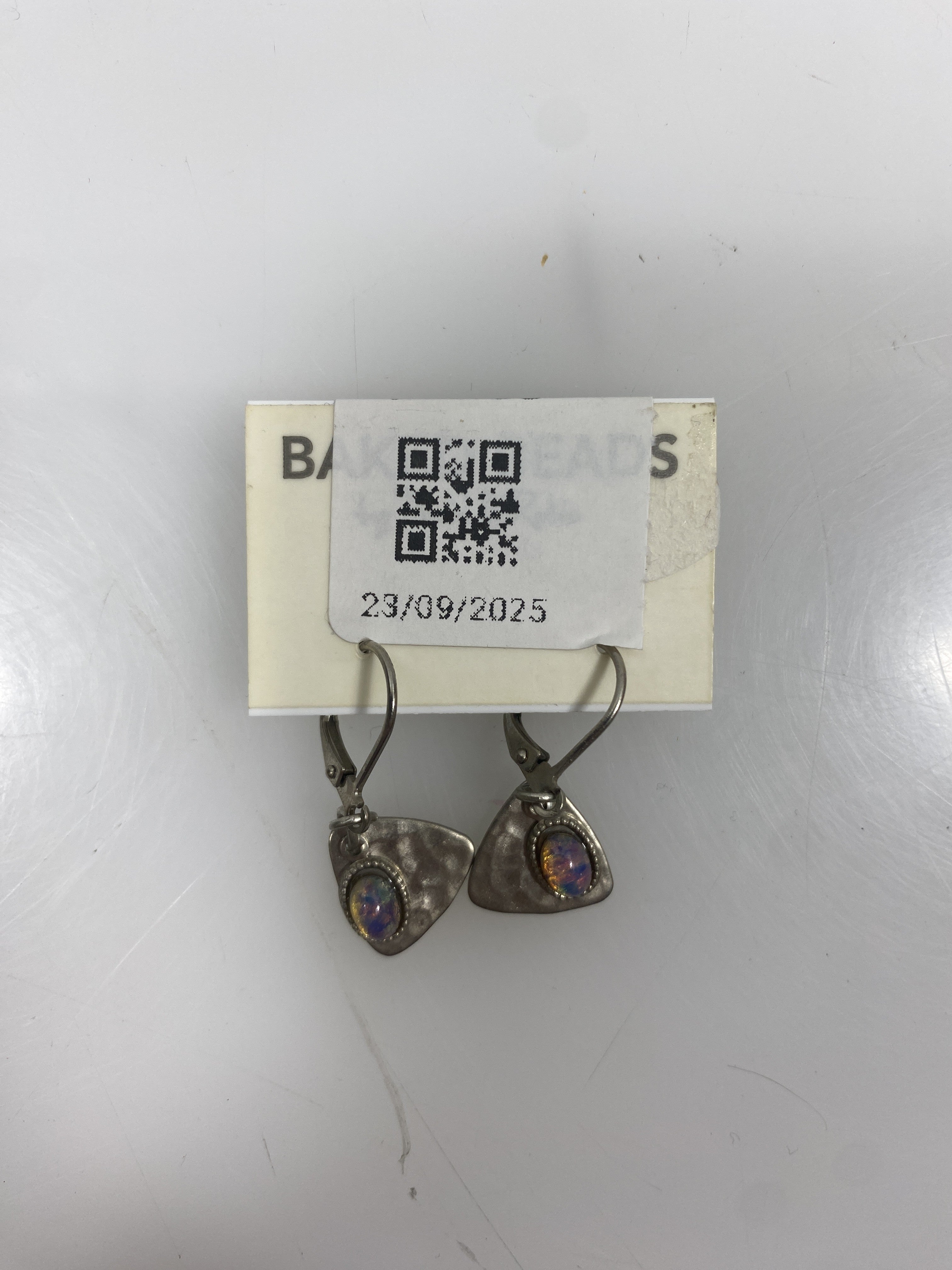 Silver Textured Triangle Bead Earrings