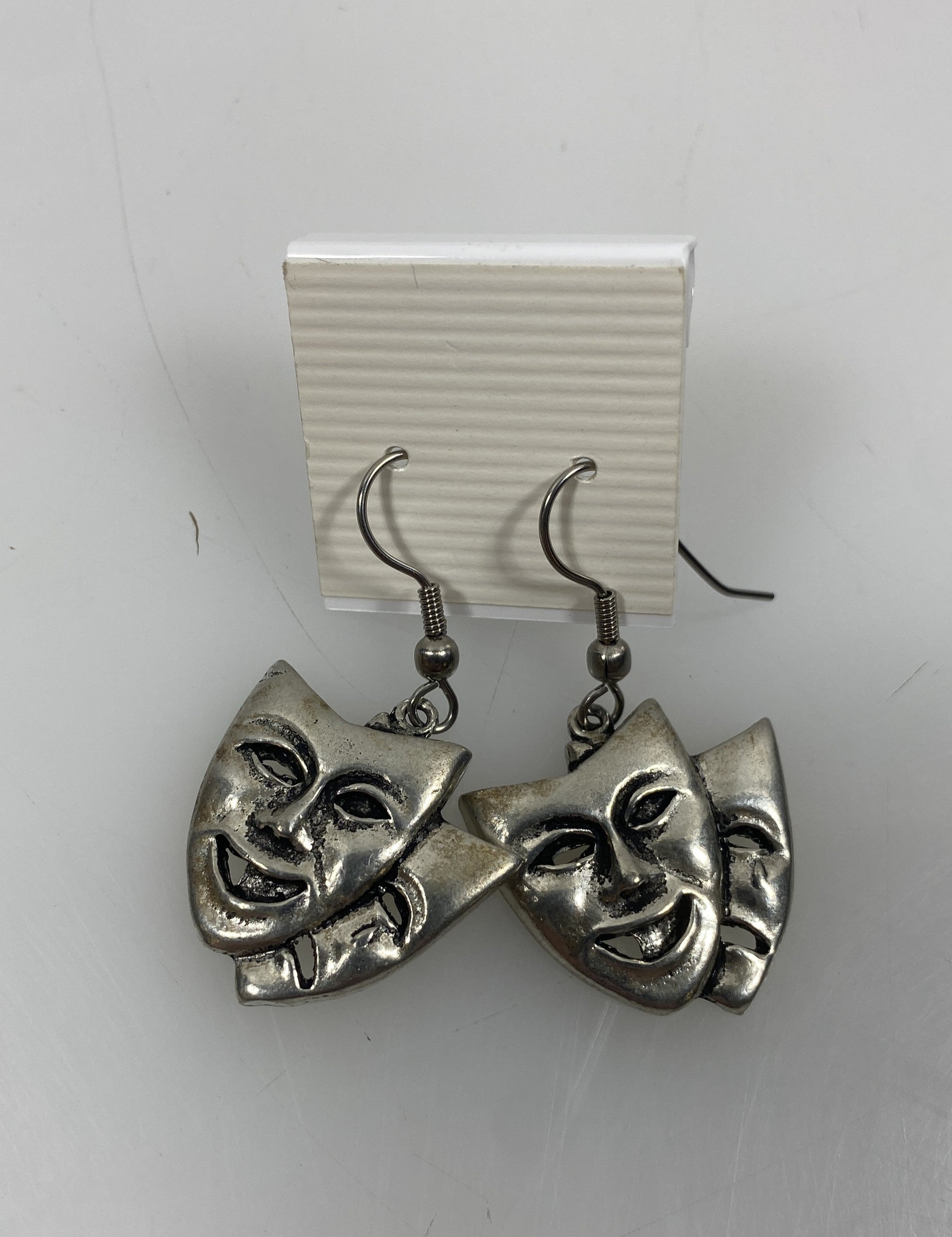 Silver Theater Mask Dangle Earrings