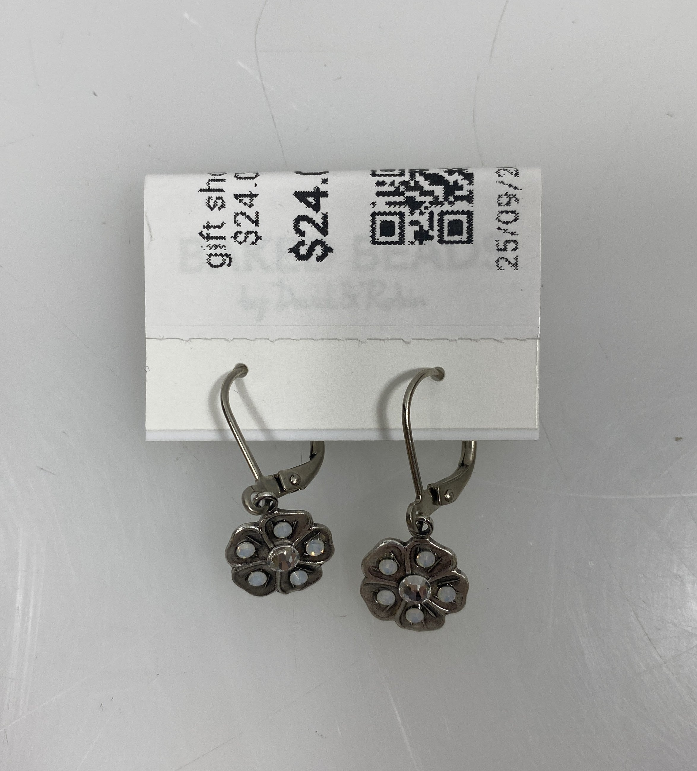 Silver White Crystal Flower Earrings