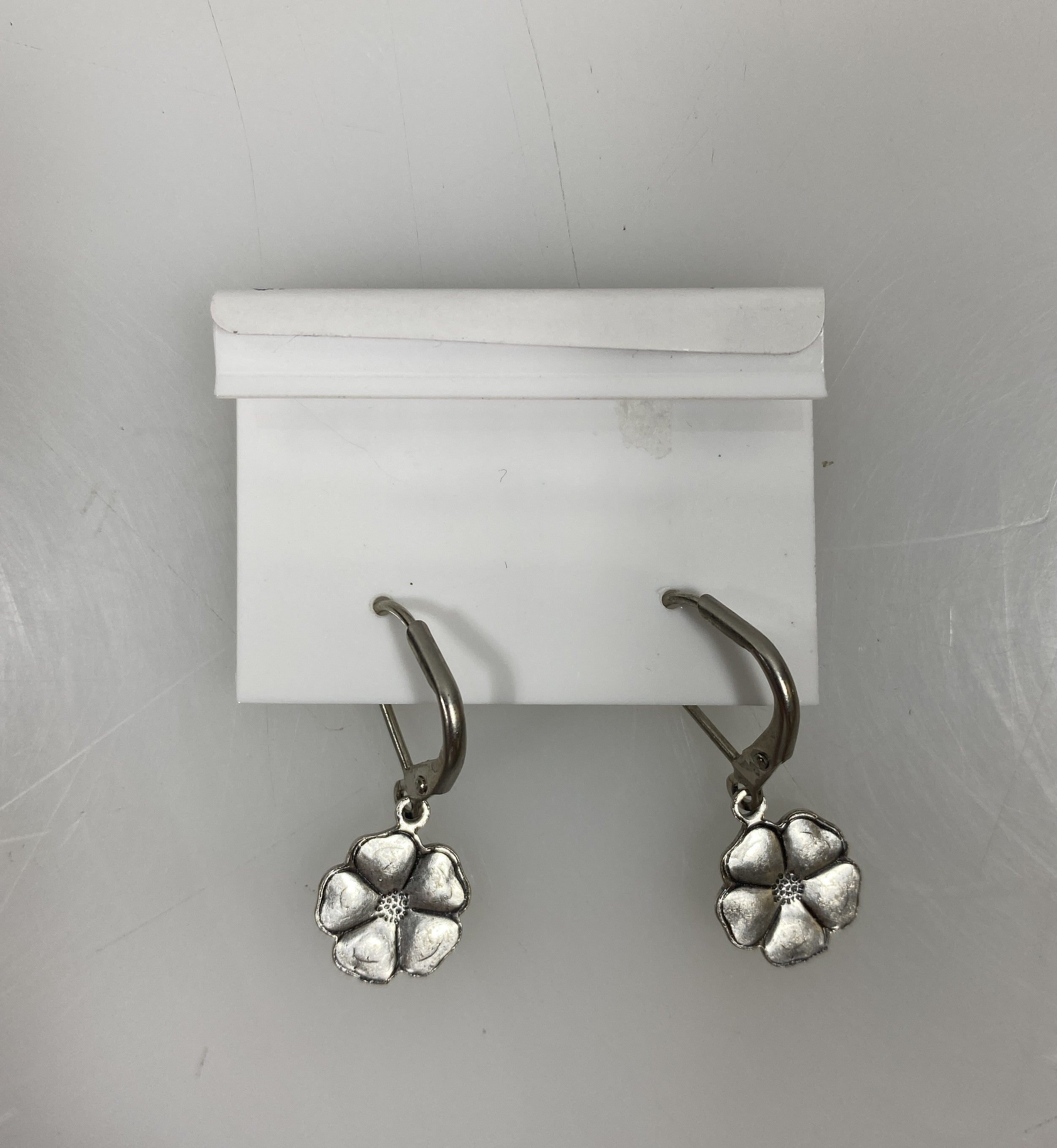 Silver White Crystal Flower Earrings