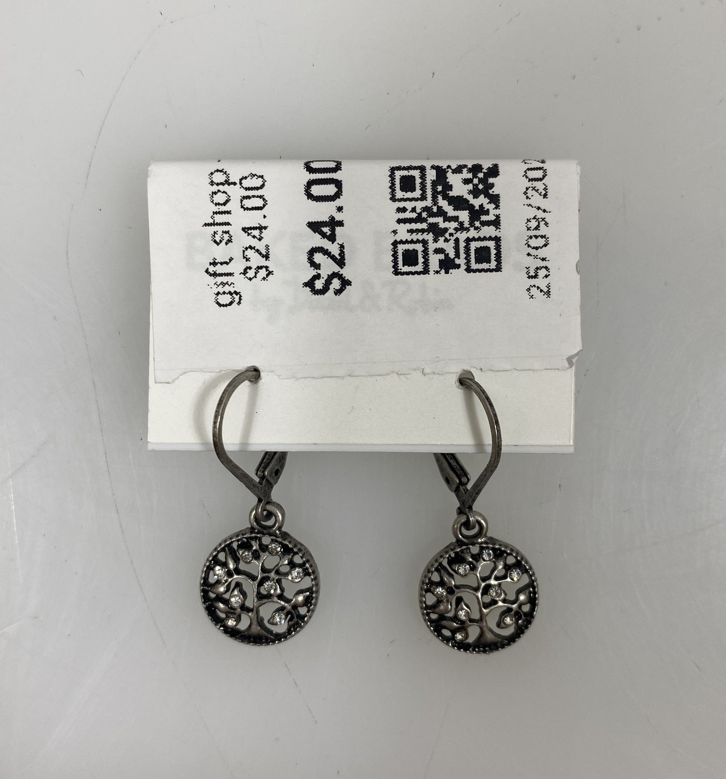Silver White Crystal Tree of Life Earrings