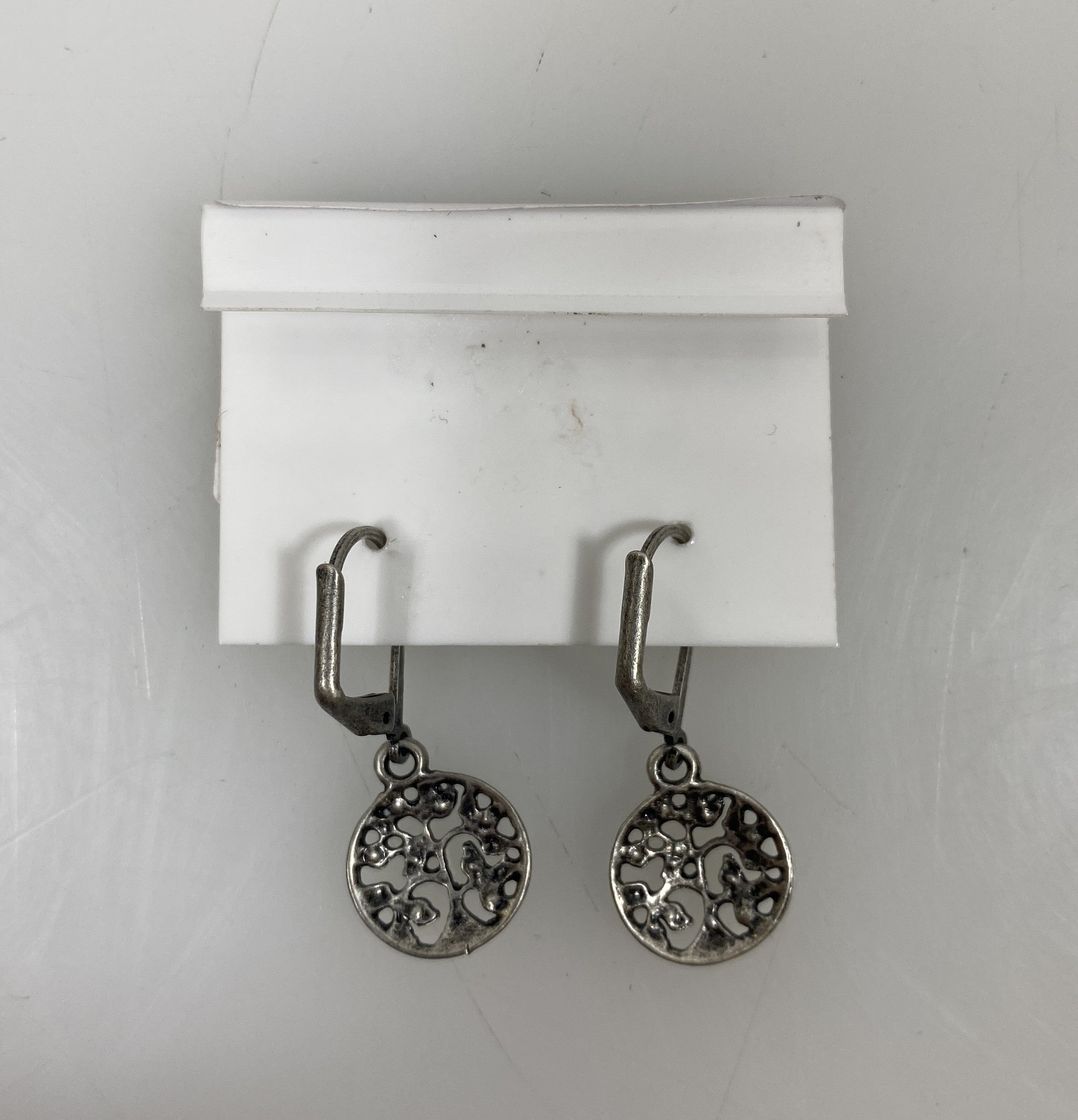 Silver White Crystal Tree of Life Earrings