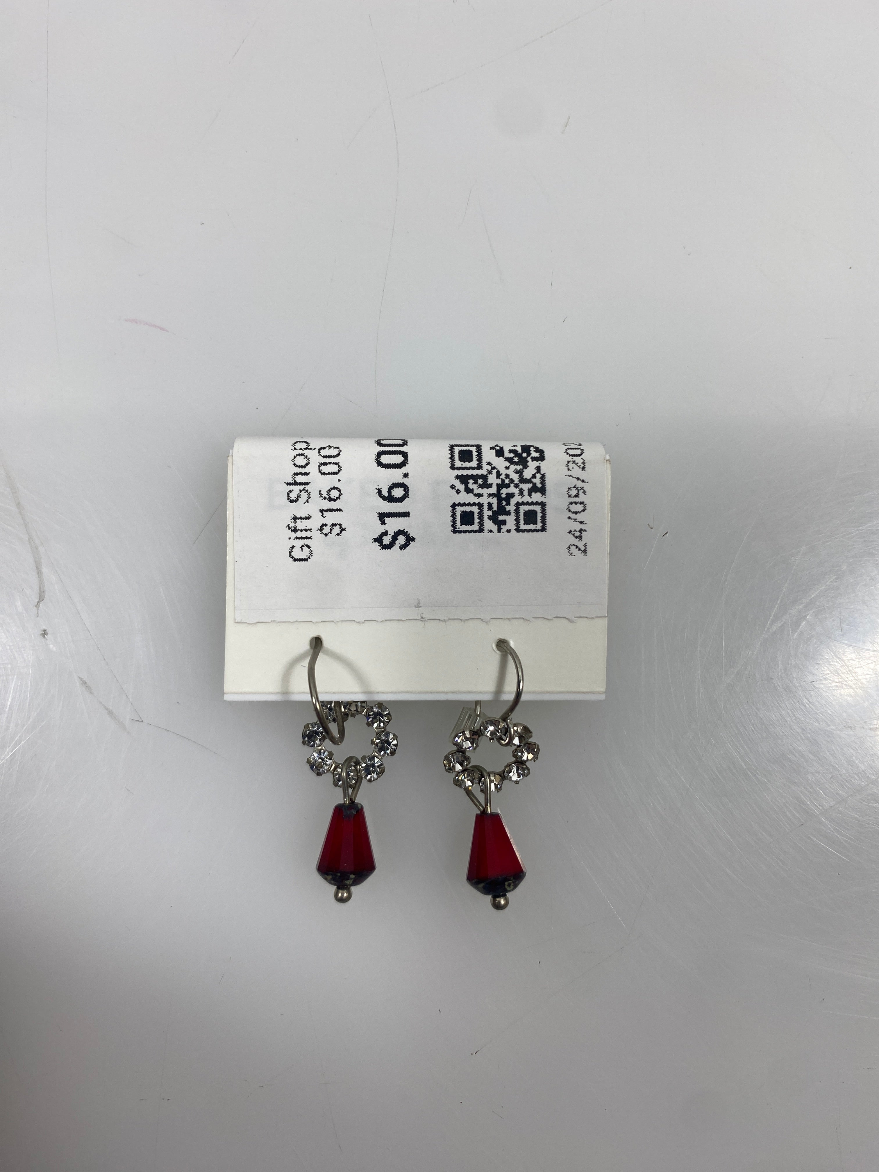Silver White Gem Ring Red Bead Charm Earrings