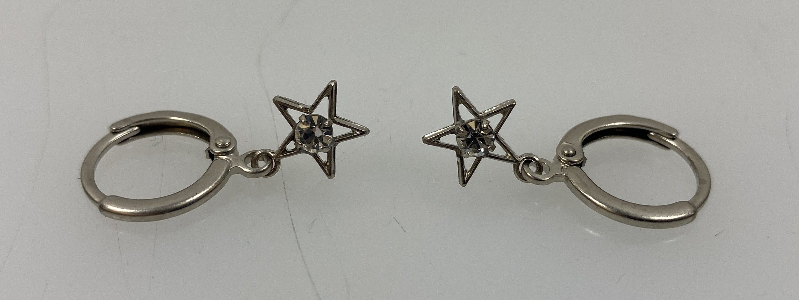 Silver White Gem Star Earrings