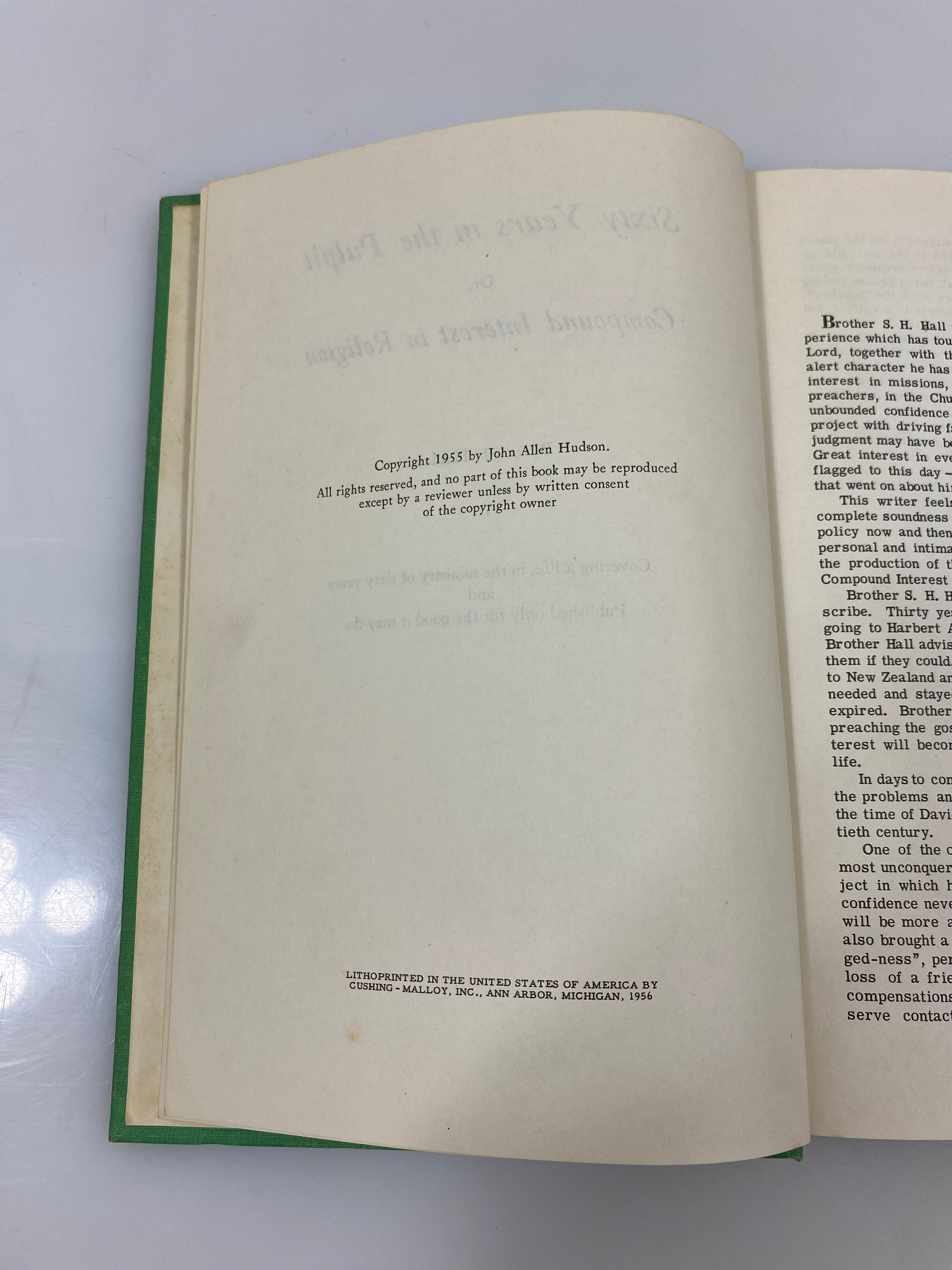 Sixty Years in the Pulpit or, Compound Interest in Religion by Hall 1955 HC
