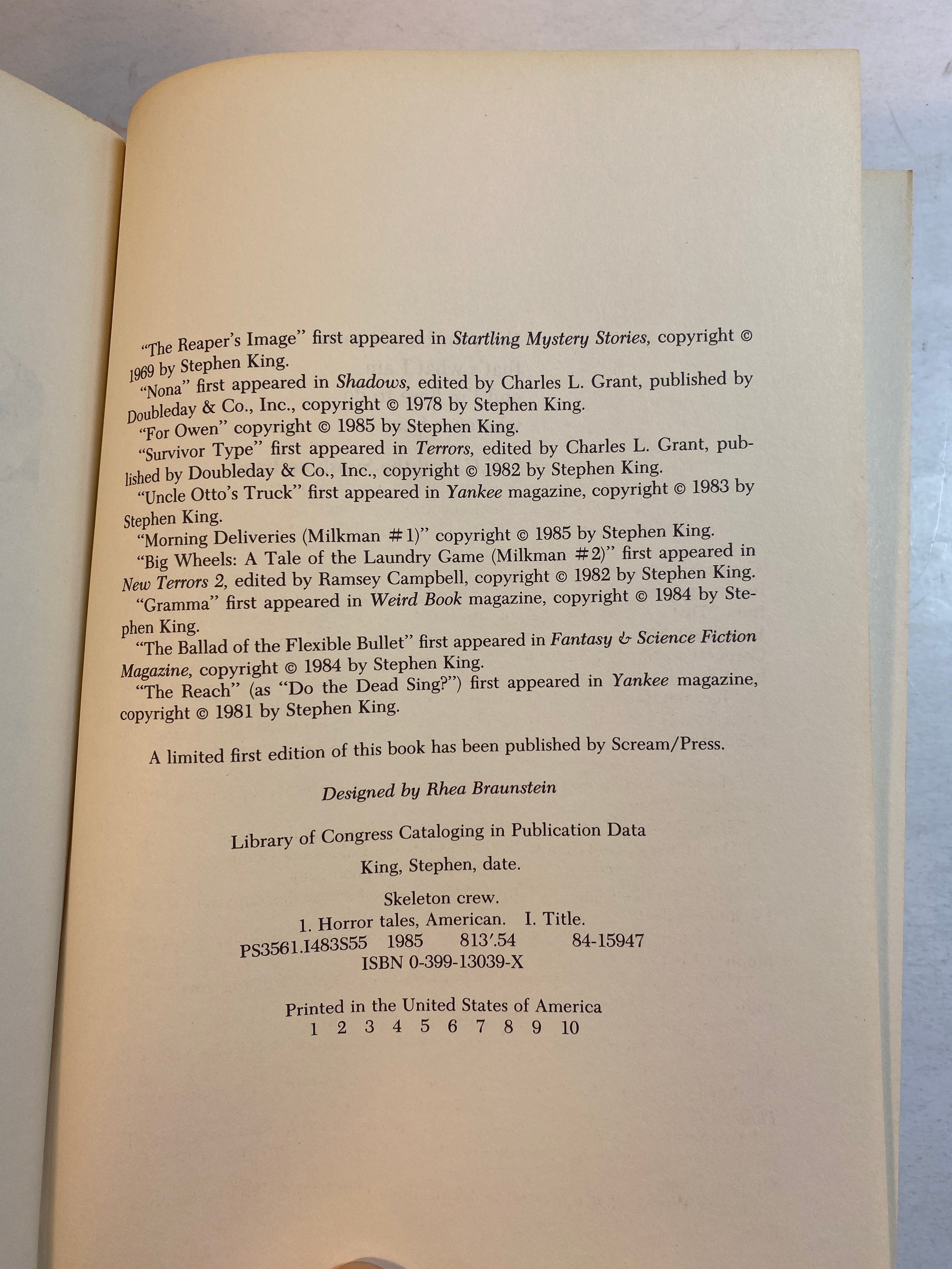 Skeleton Crew Stephen King HCDJ 1985