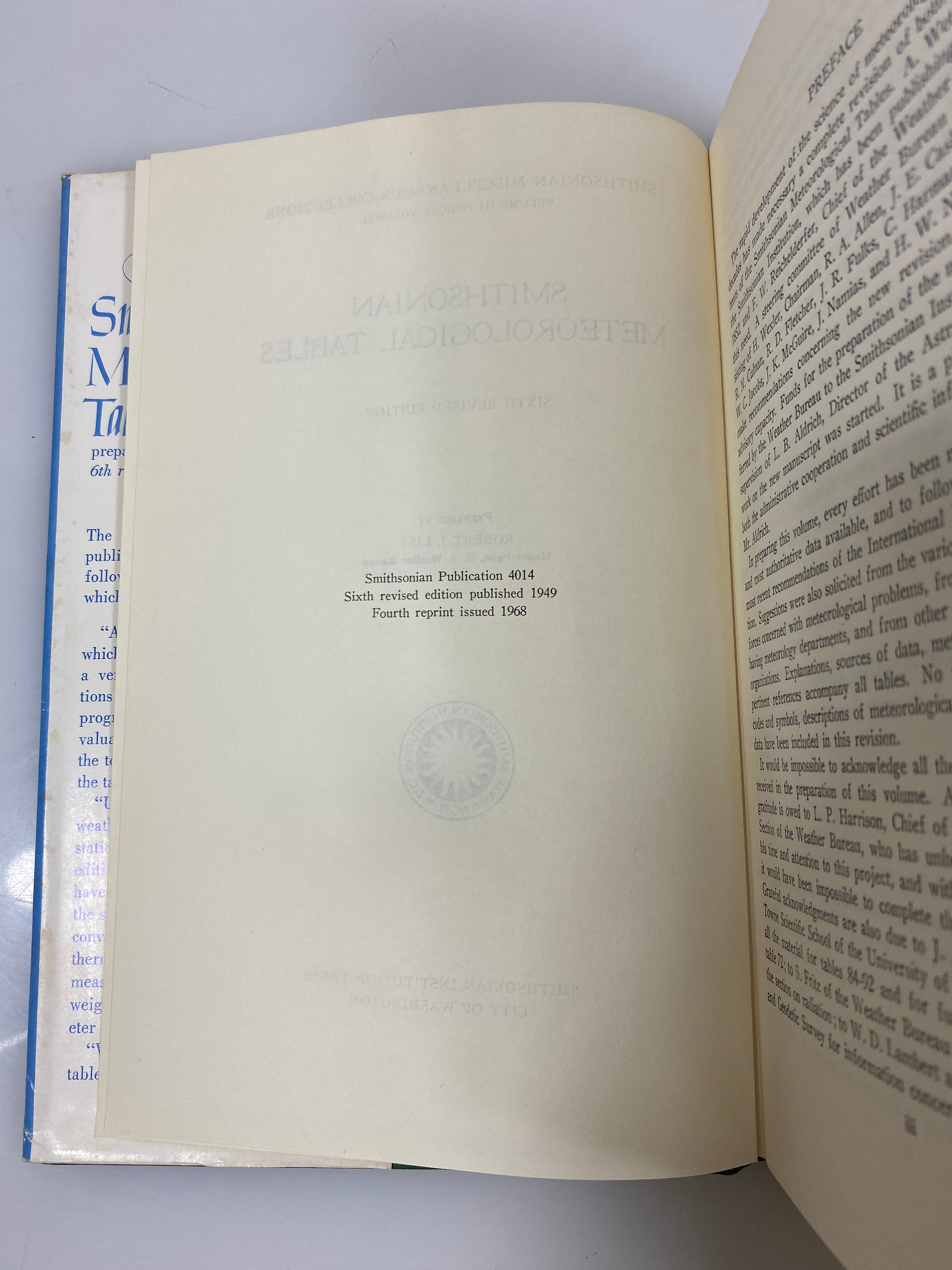 Smithsonian Meteorological Tables 6th Ed. 1968 HCDJ