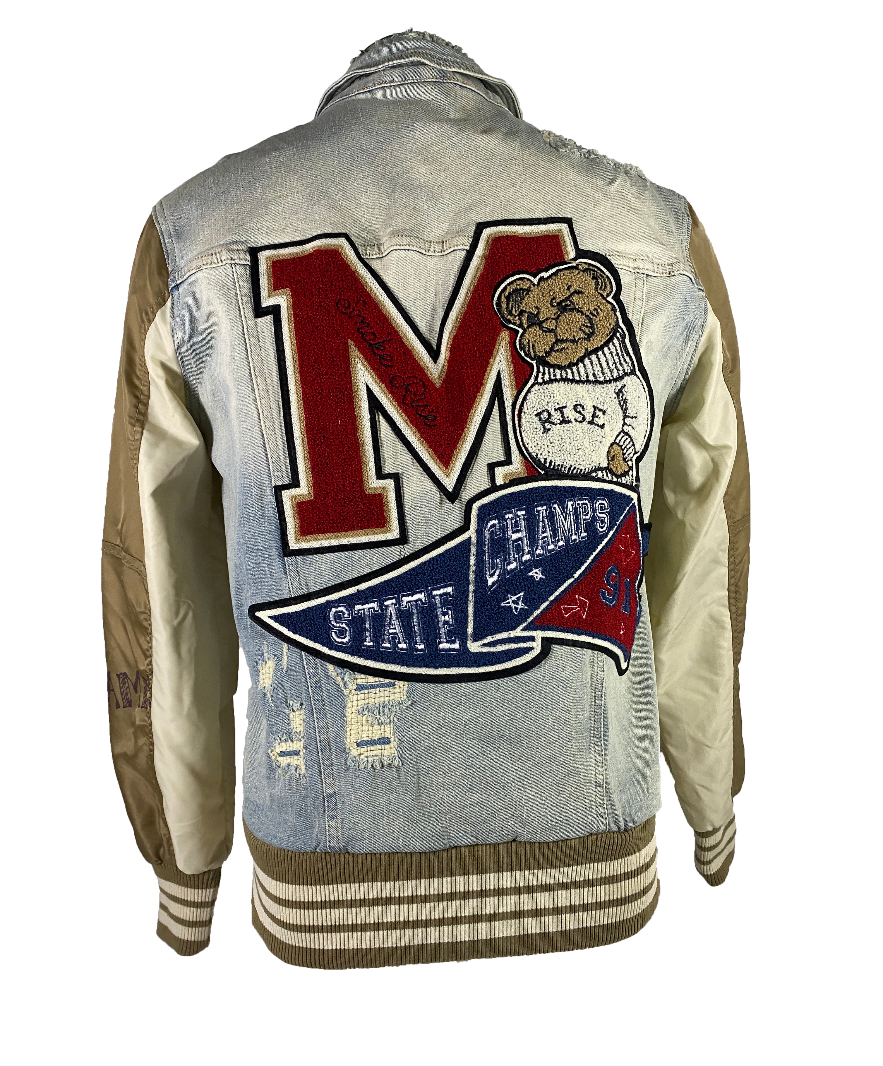 Smoke Rise Denim Varsity Jacket Size M