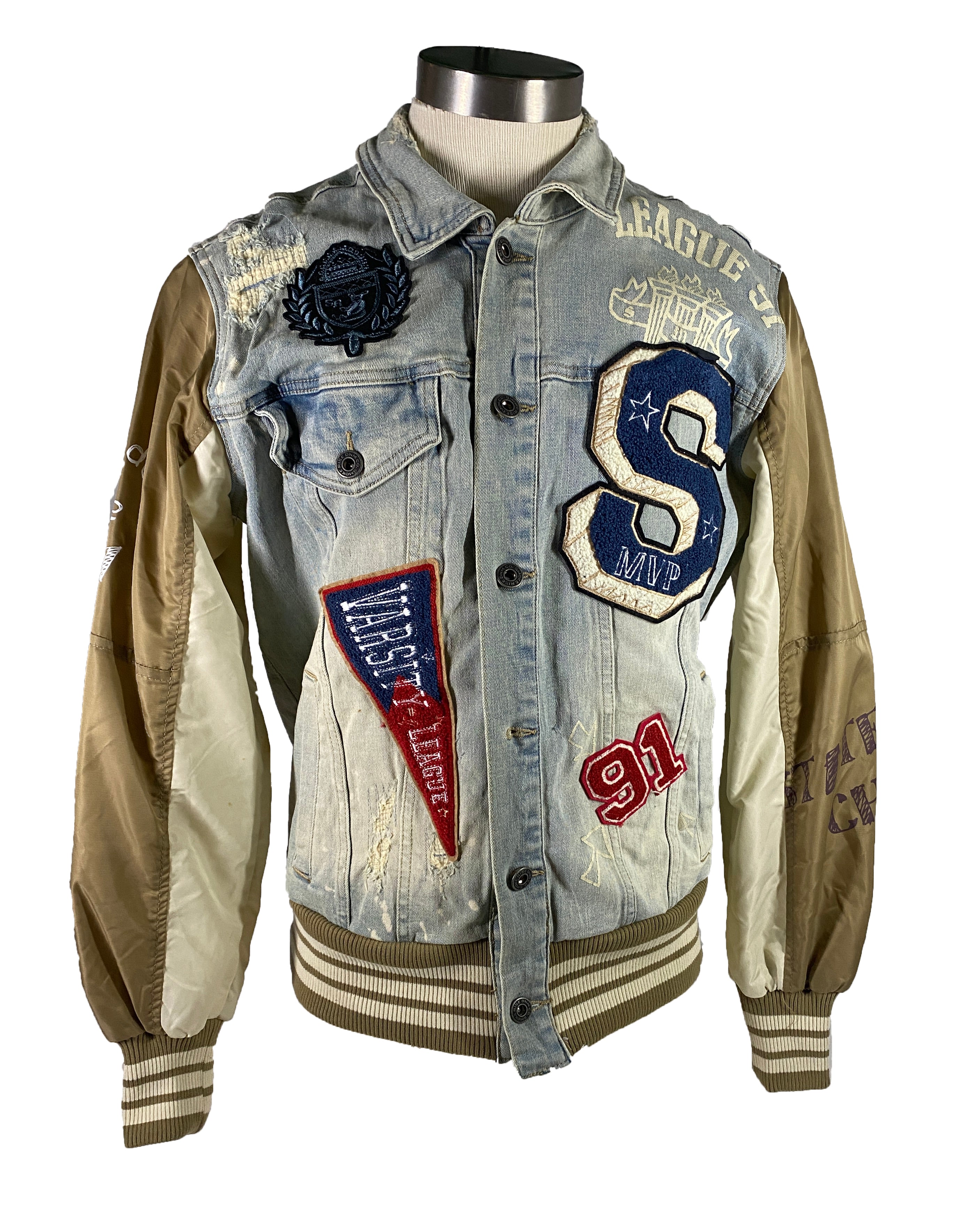 Smoke Rise Denim Varsity Jacket Size M
