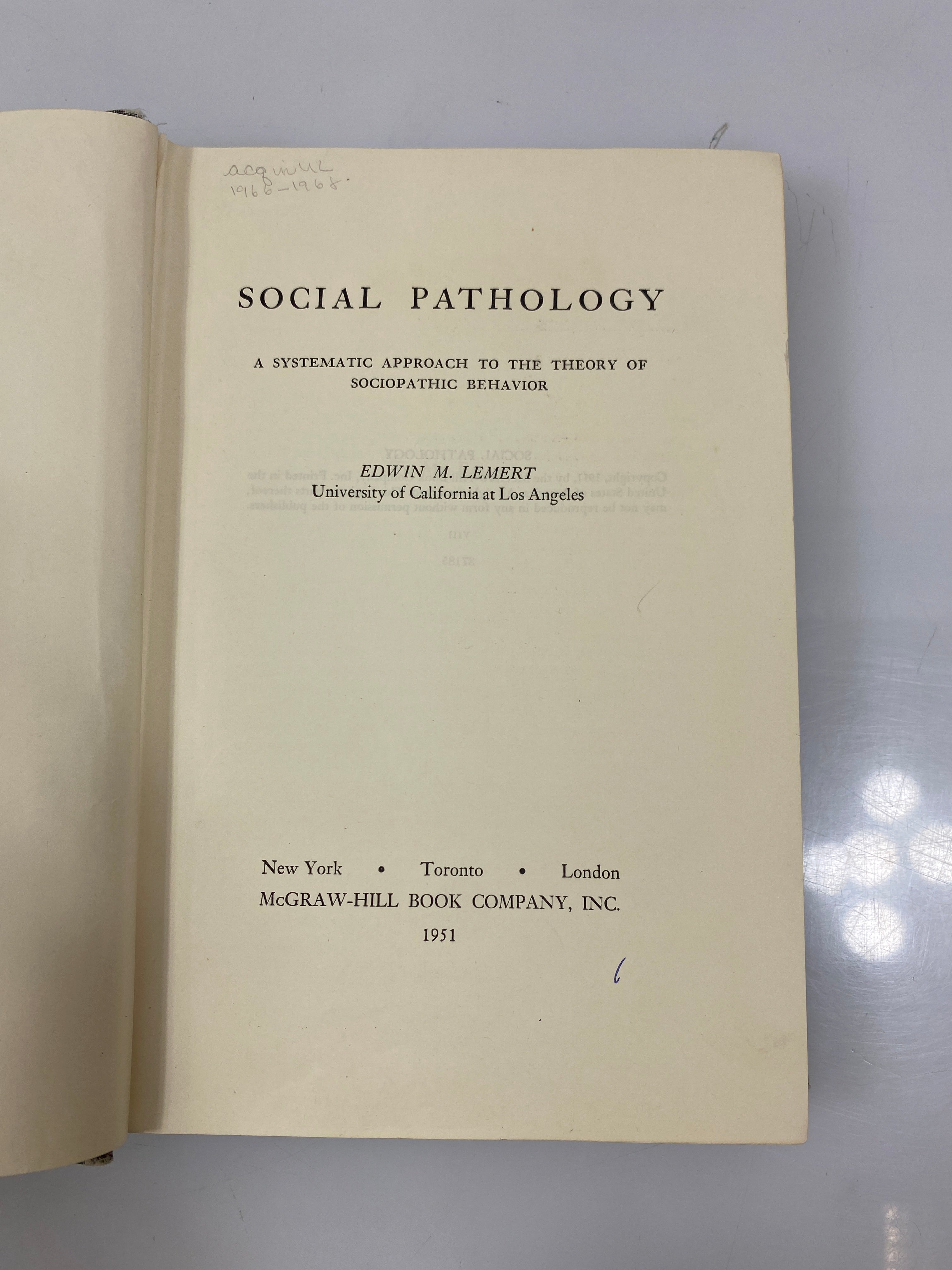 Social Pathology by Lemert Ex-library 1951 HC