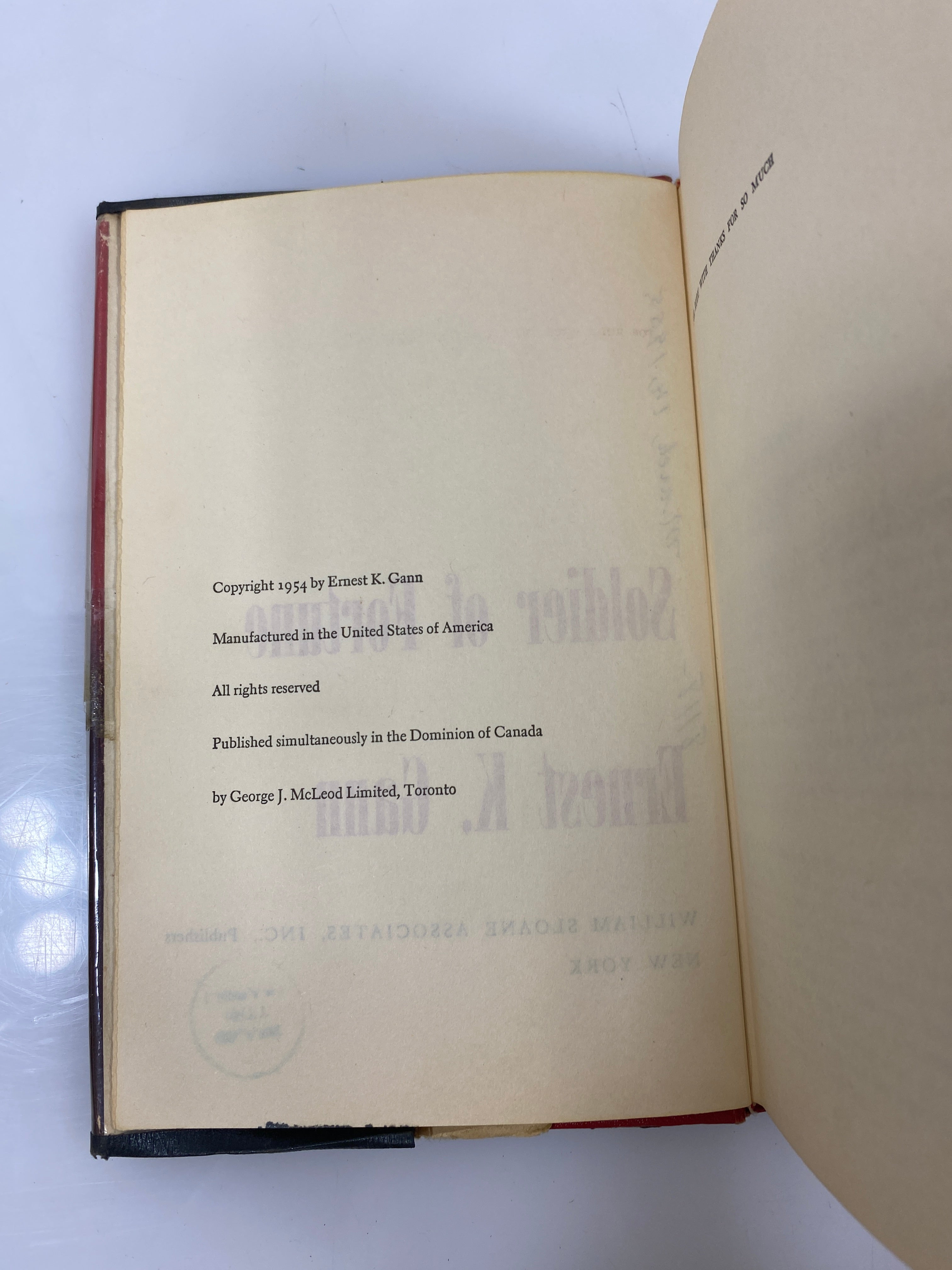 Soldier of Fortune by Gann Ex-Library 1954 HCDJ