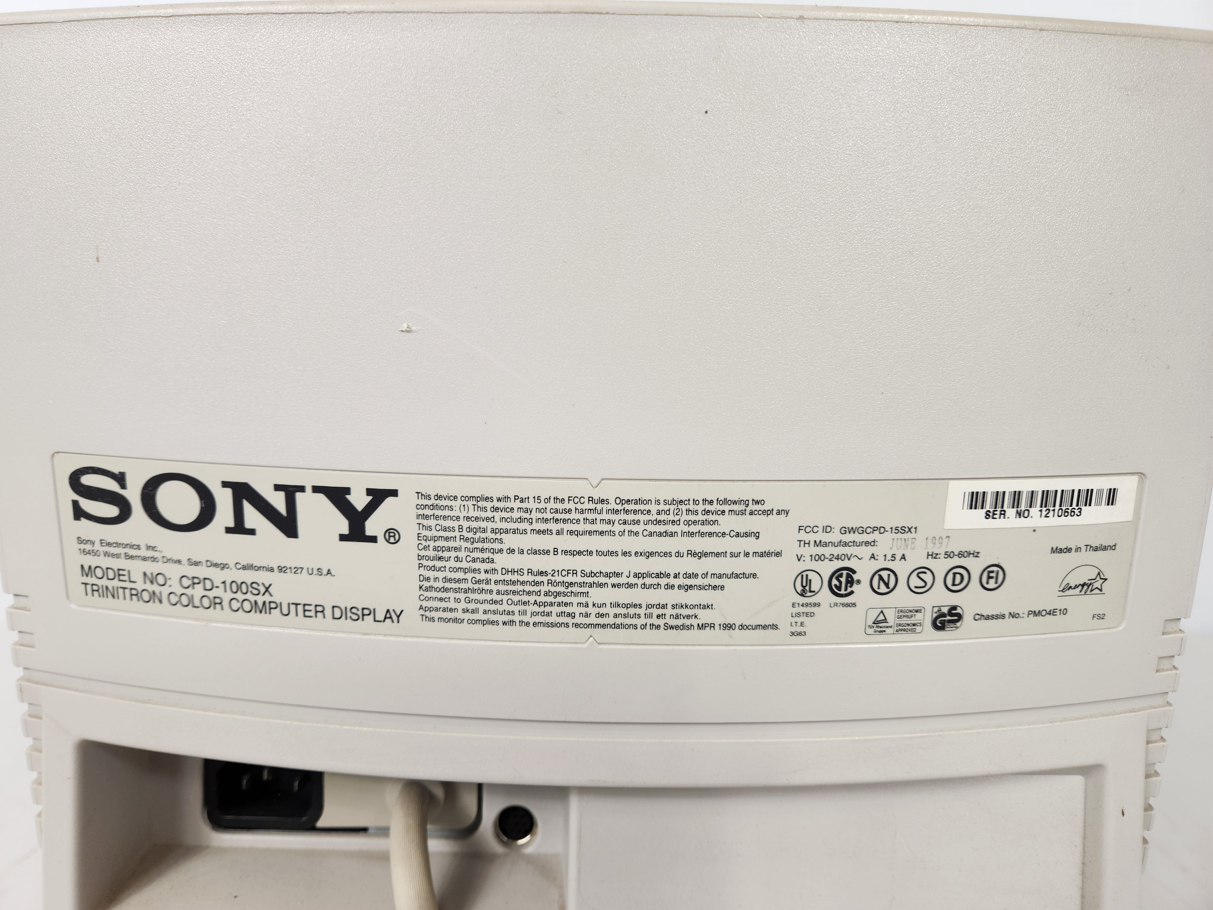 Sony Multiscan CPD-100SX 14" Trinitron CRT Monitor