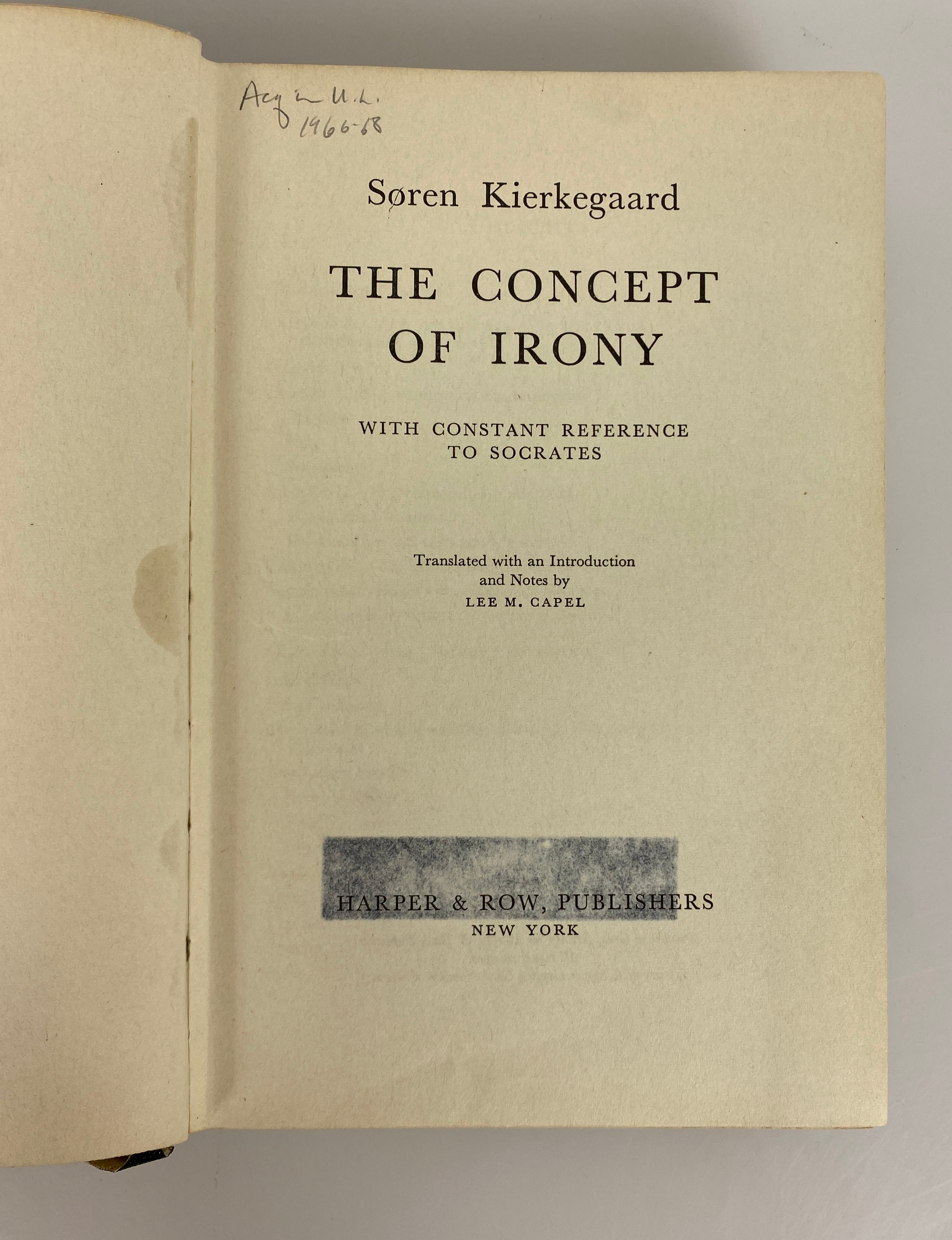 Soren Kierkegaard The Concept of Irony 1965 Ex-Library HC