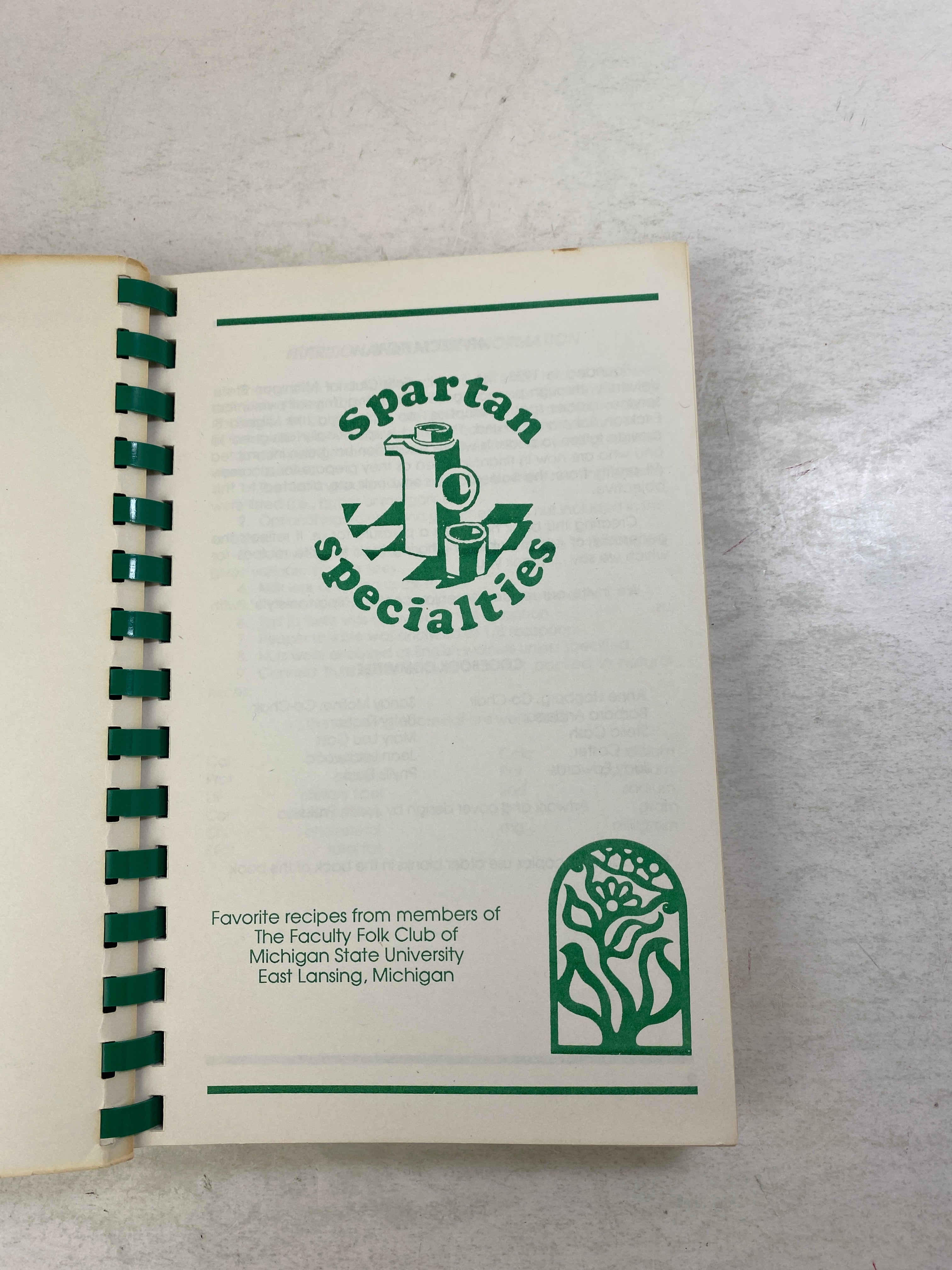 Spartan Specialties Cook Book MSU Faculty Folk Club 1980s