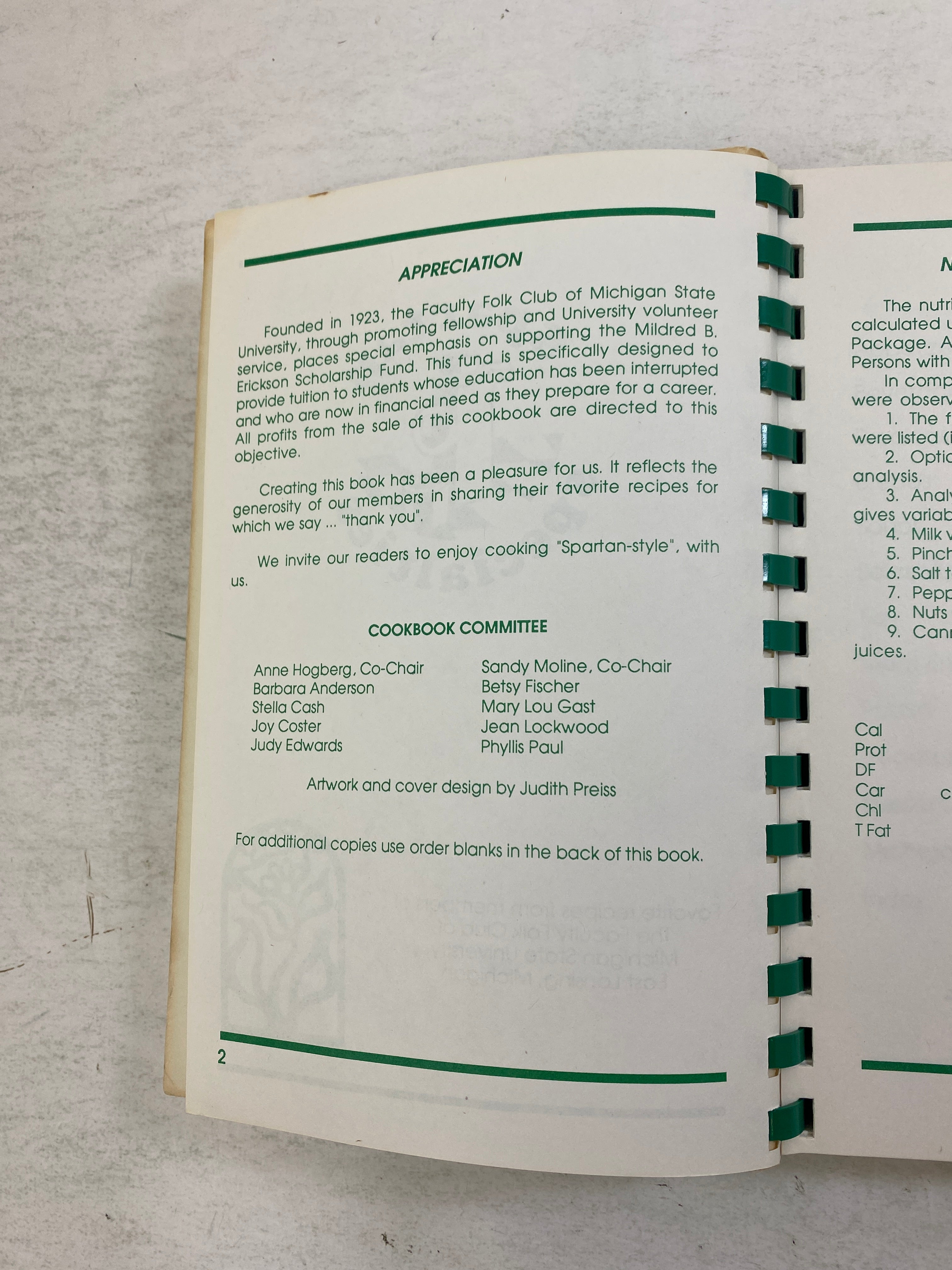 Spartan Specialties Cook Book MSU Faculty Folk Club 1980s