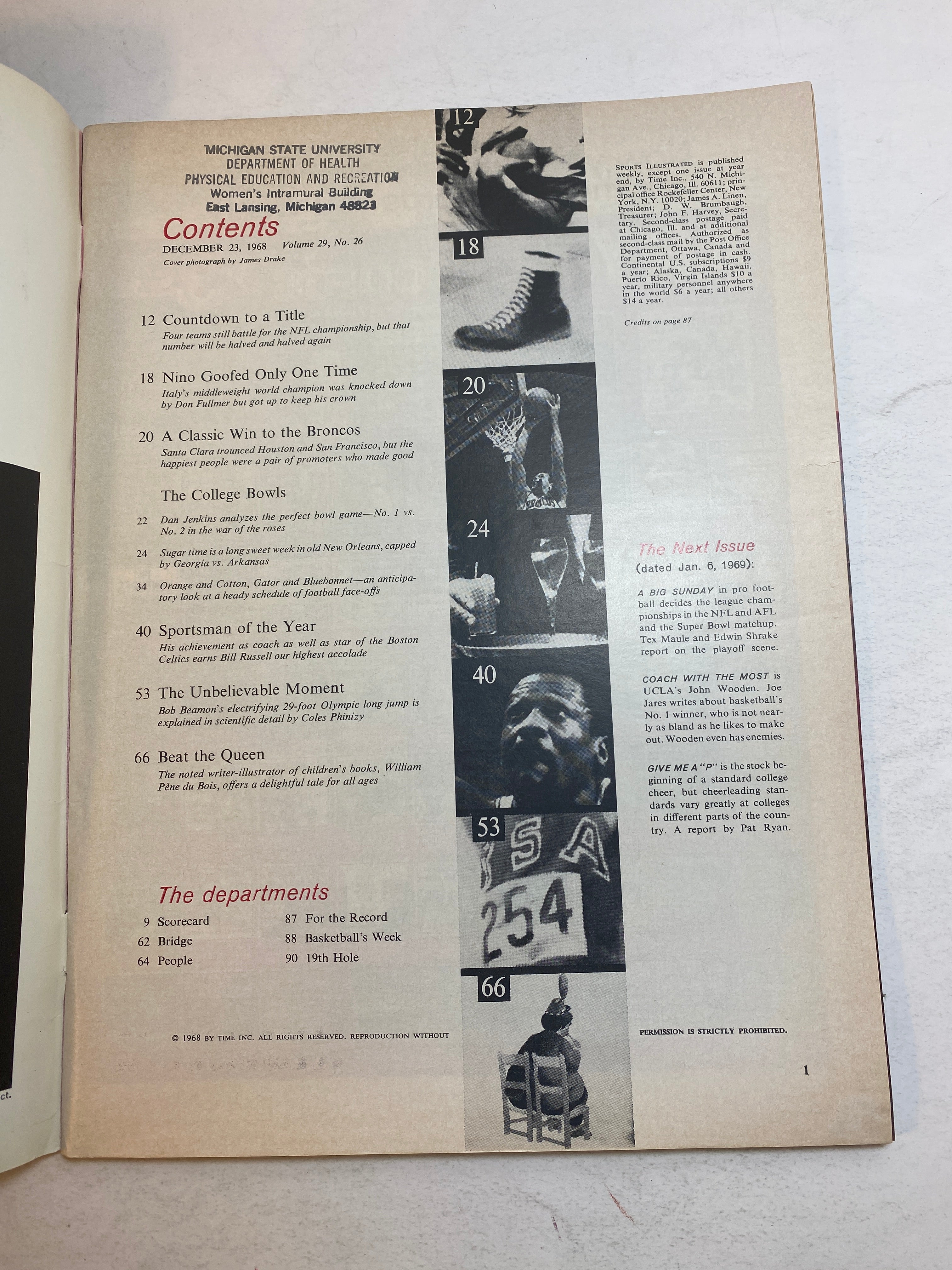 Sports Illustrated December 23 1968 Bill Russell Boston Celtics