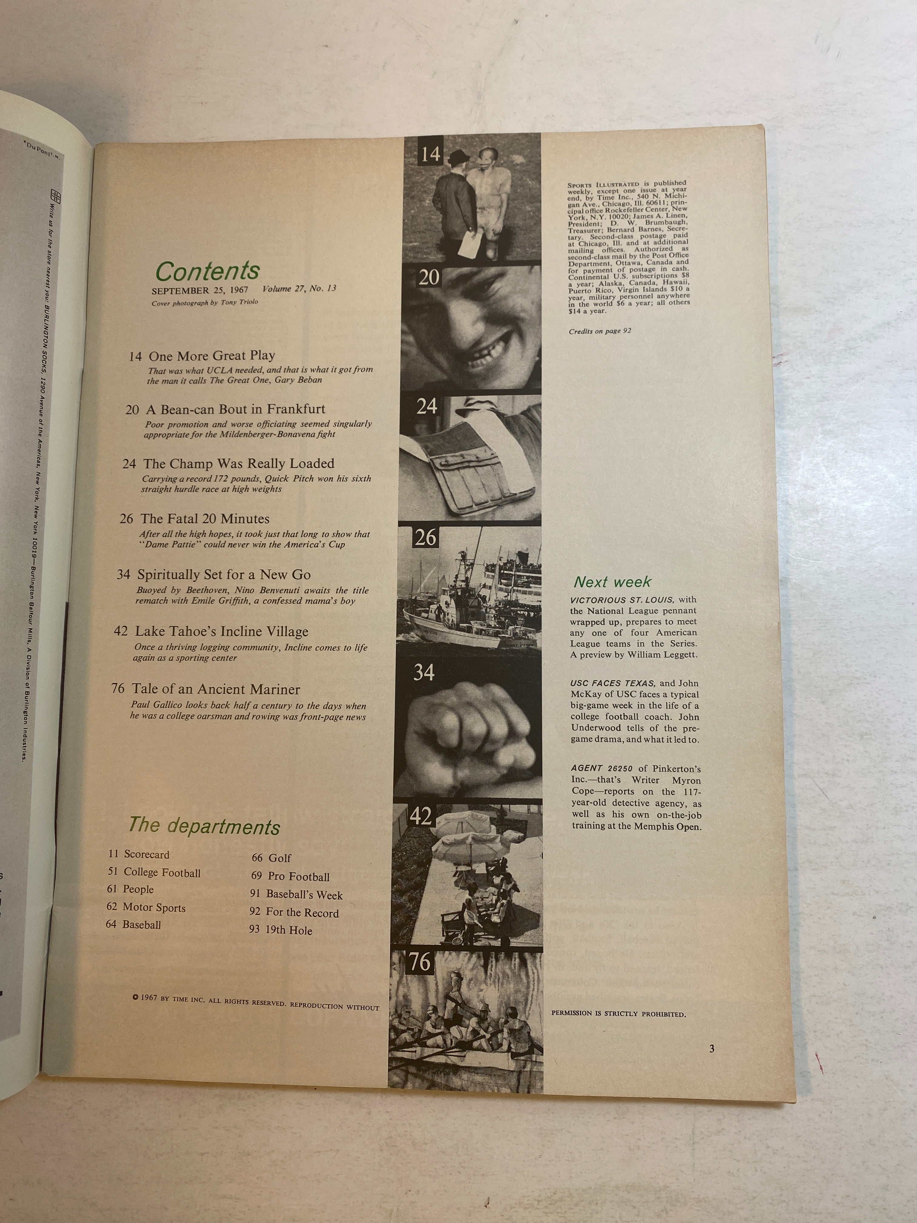 Sports Illustrated September 25 1967 Nino Benvenuti