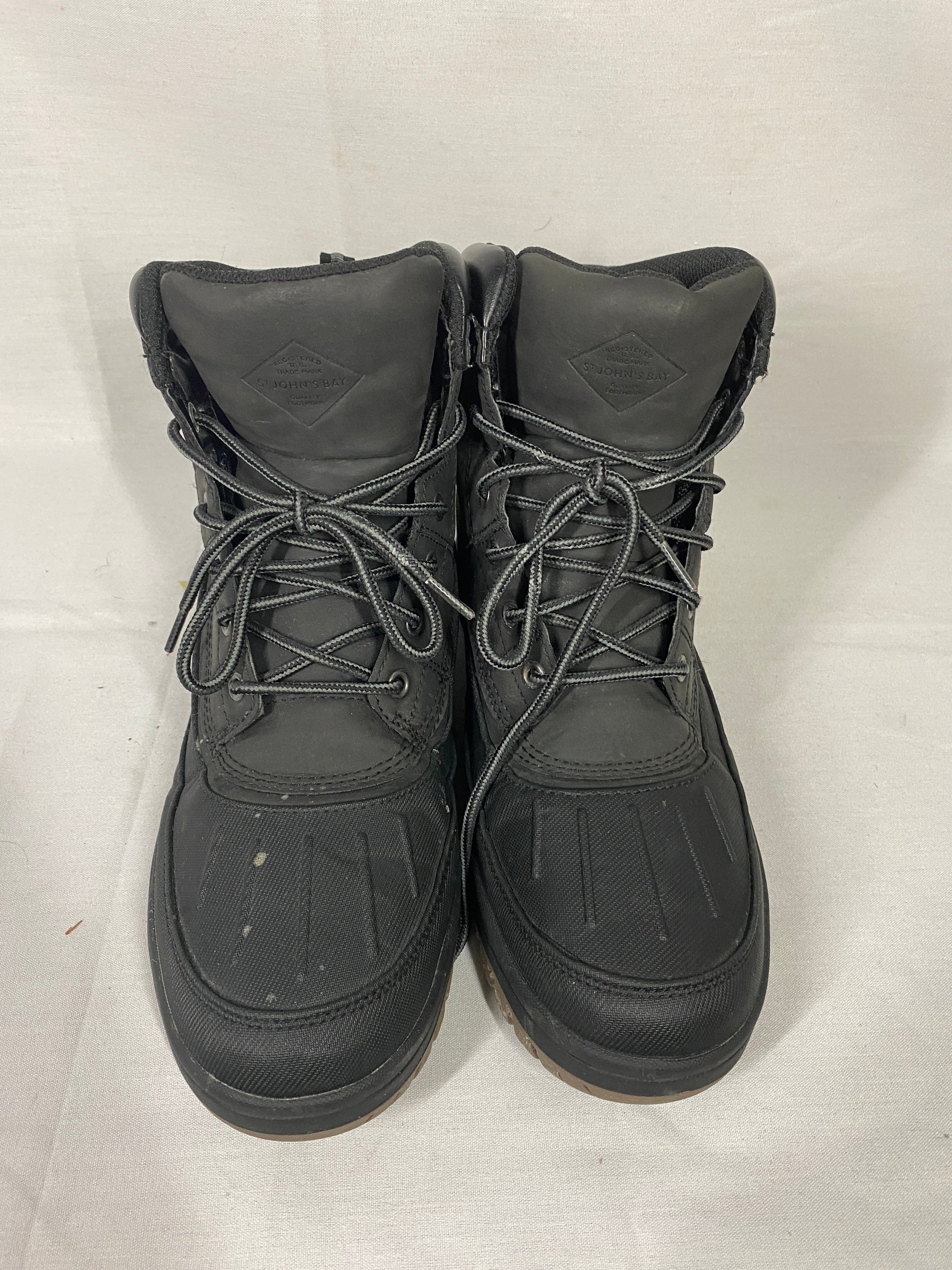 St Johns Bay Black Waterproof Hatley Flat Heel Lace Up Boots Men's Size 10.5