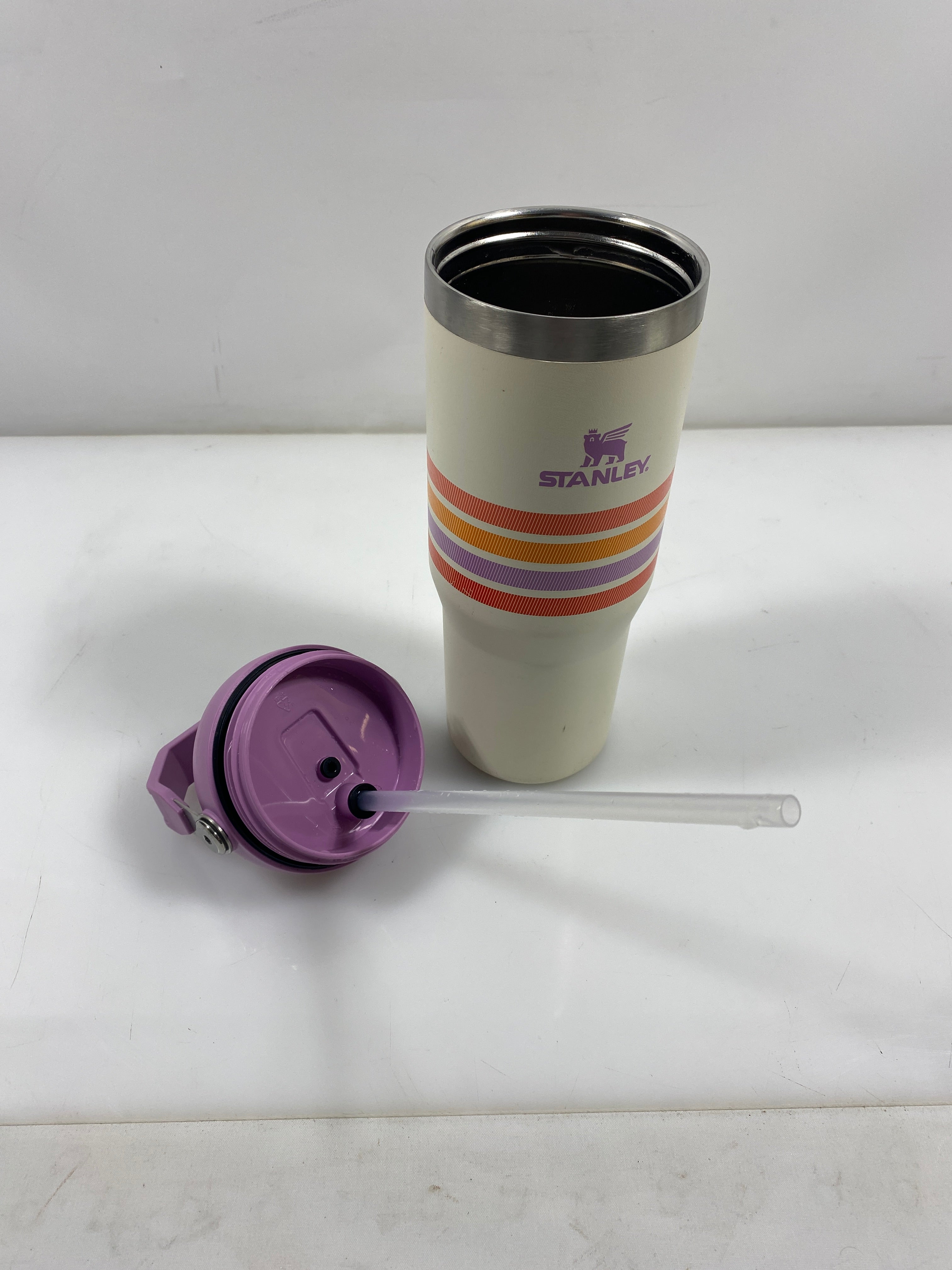 Stanley White and Colored Striped IceFlow Flip Straw Tumbler 30 oz