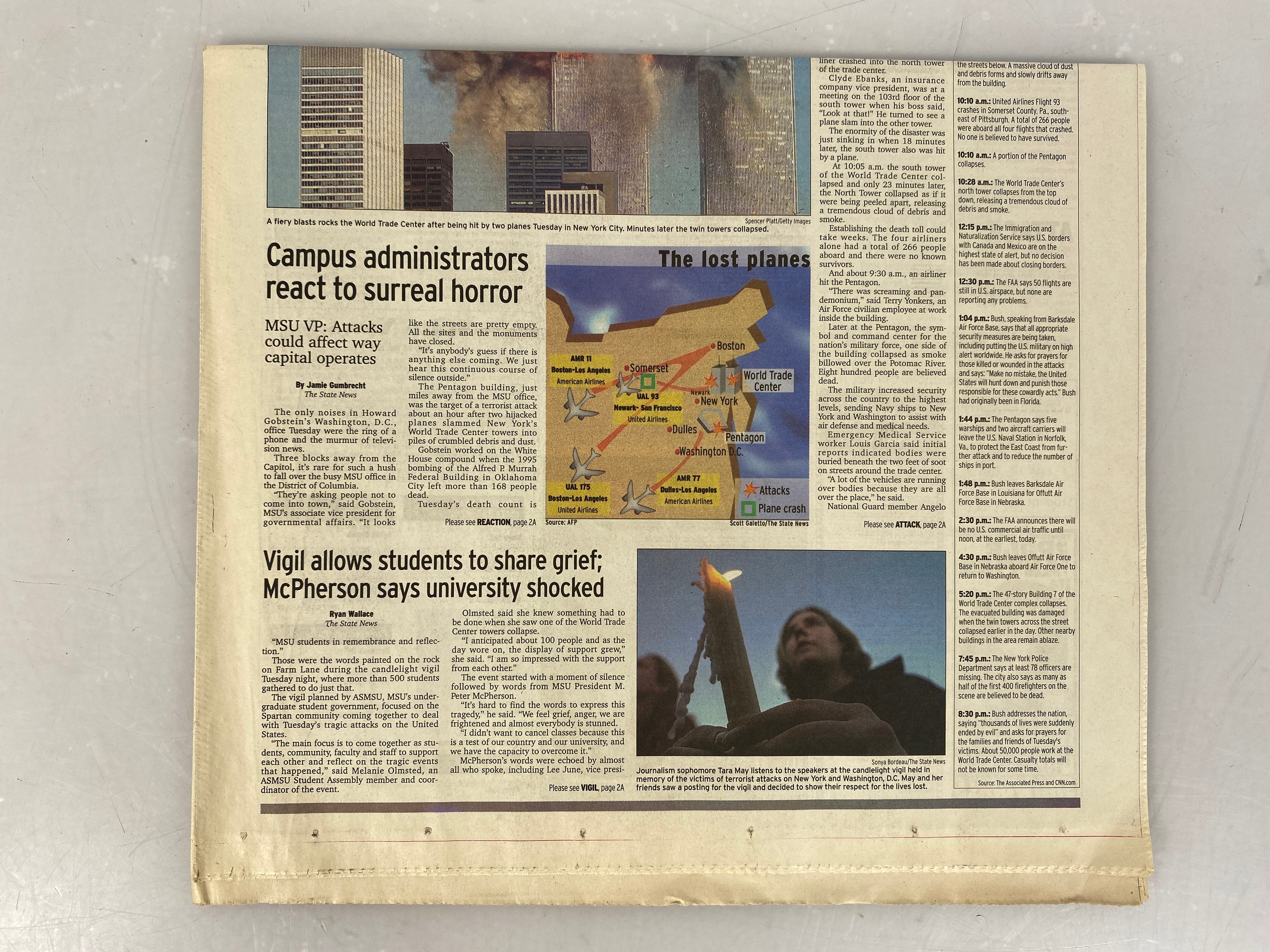 State News Michigan State University (MSU) Student Newspaper 9/12/2001 (9/11 issue)