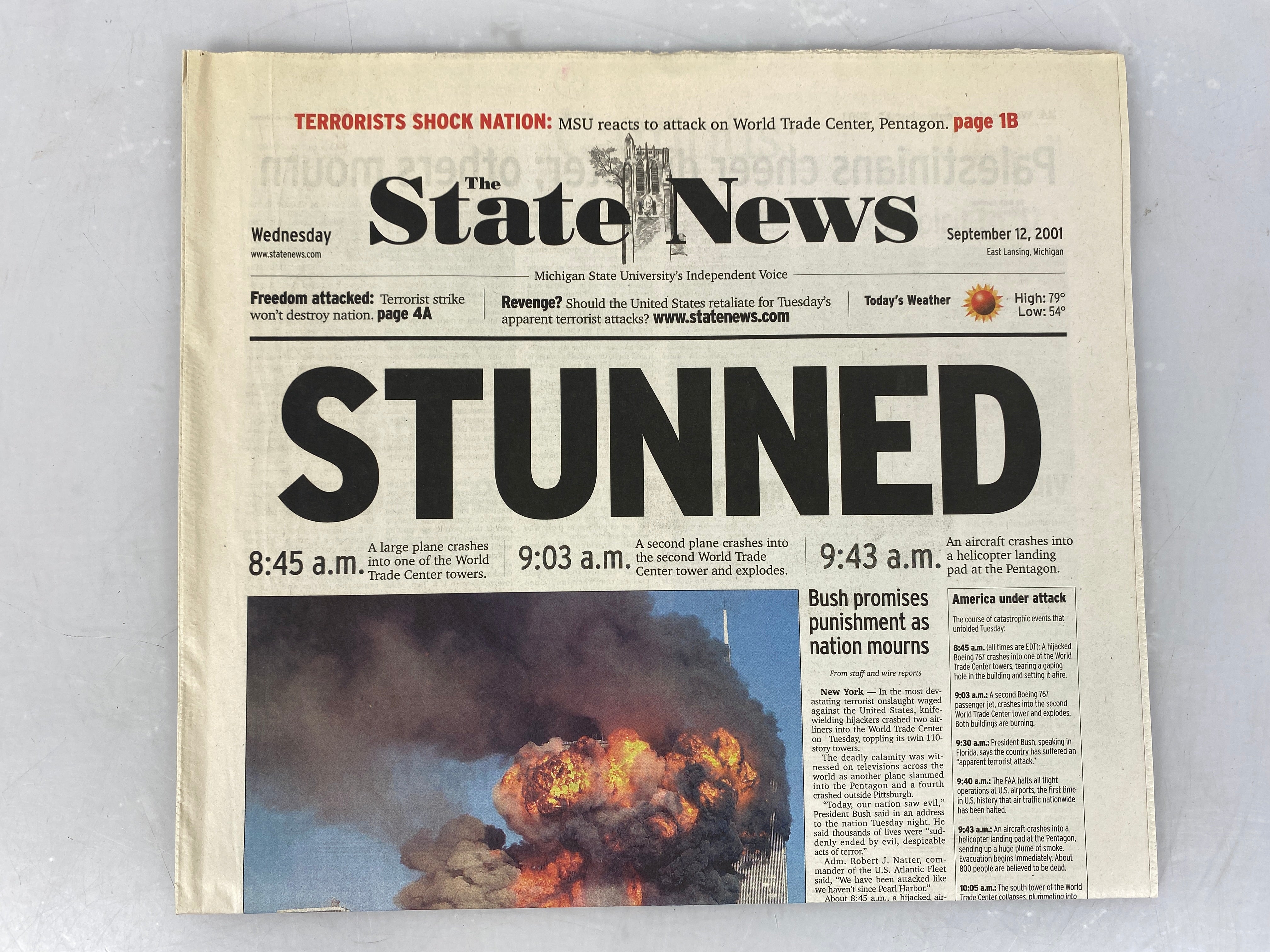 State News Michigan State University (MSU) Student Newspaper 9/12/2001 (9/11 issue)