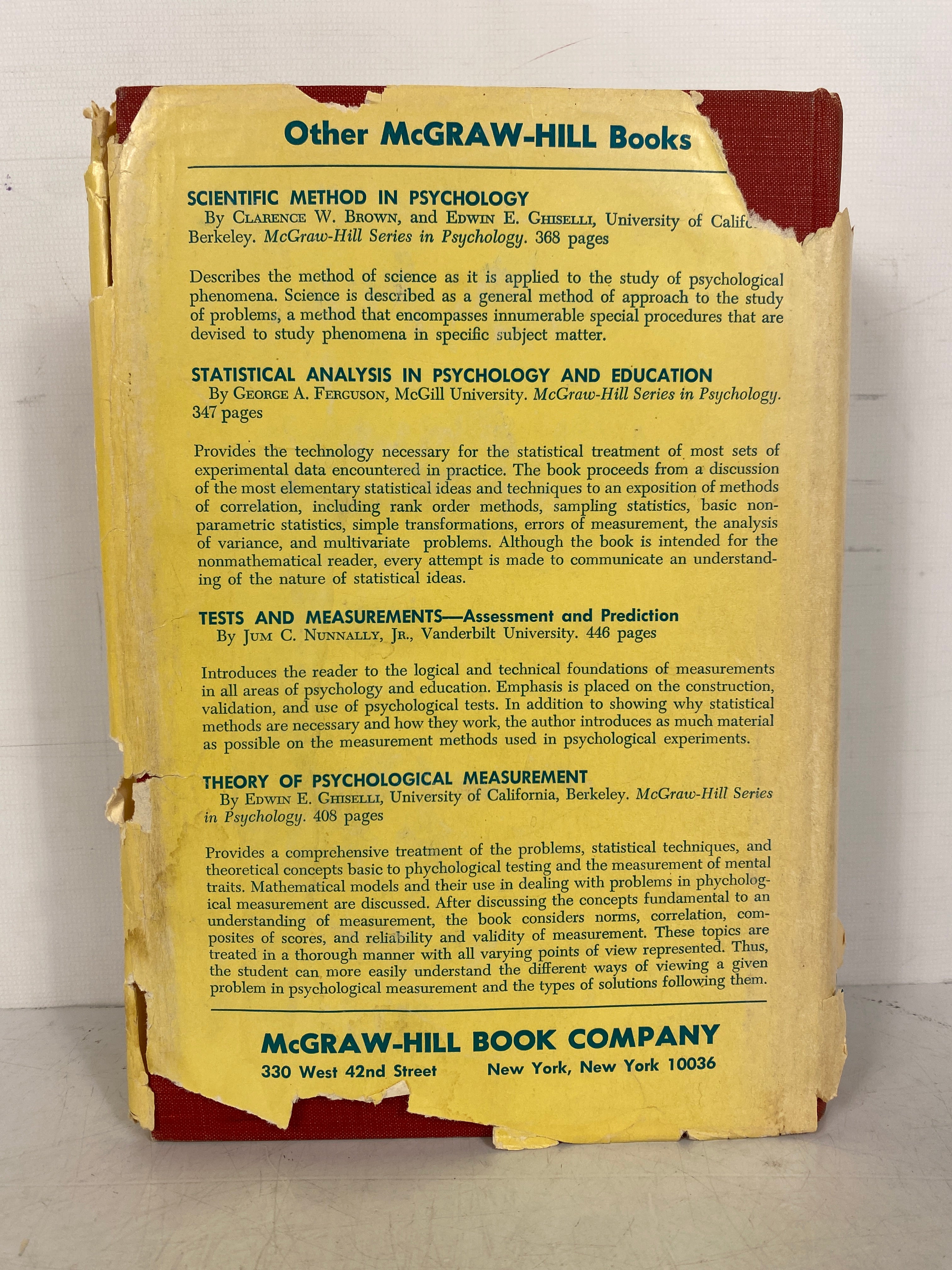 Statistical Principles in Experimental Design by B.J. Winer 1962 HC DJ