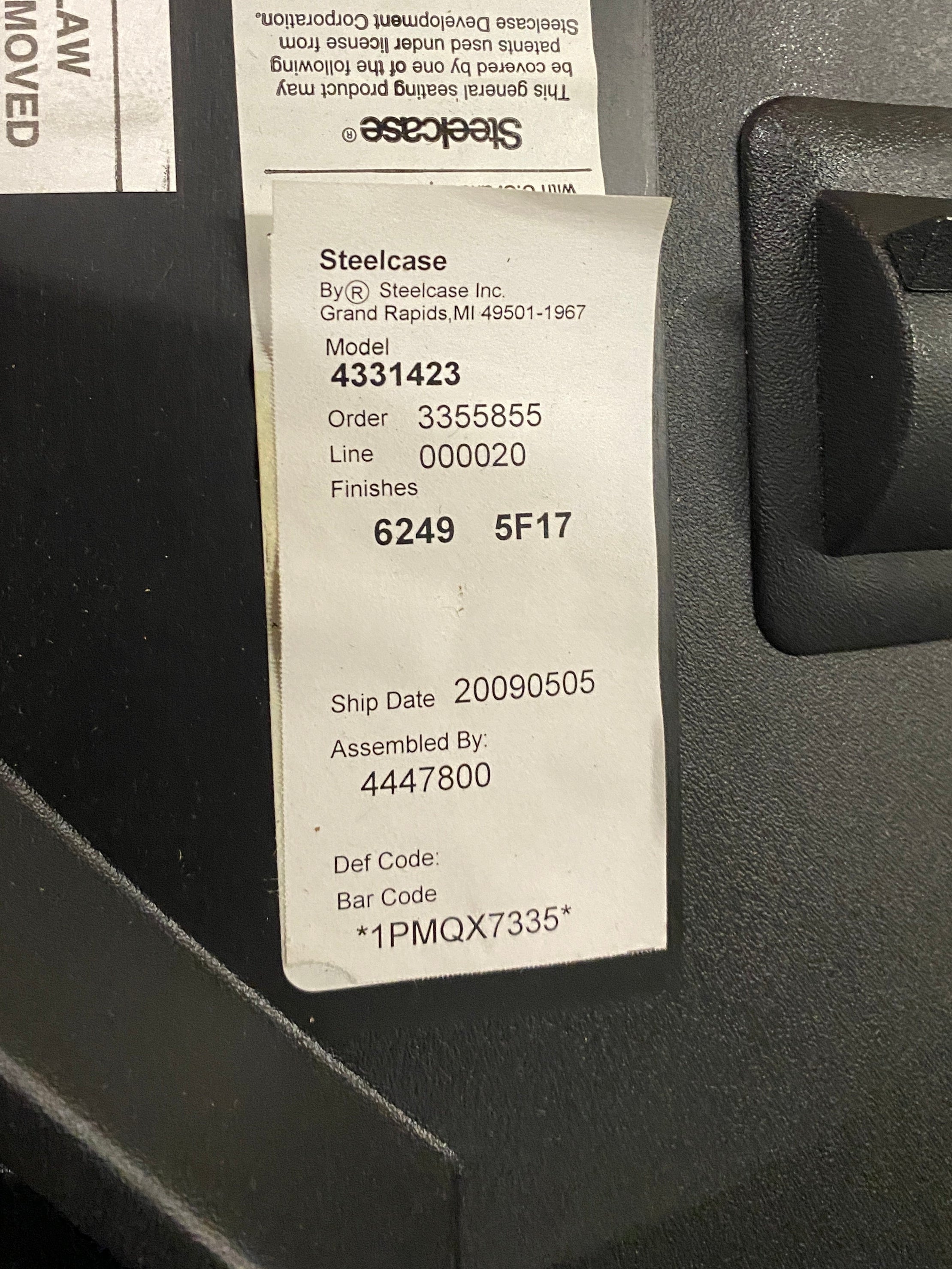 Steelcase #4321423 Grey Upholstered Adjustable Office Square Back Chair