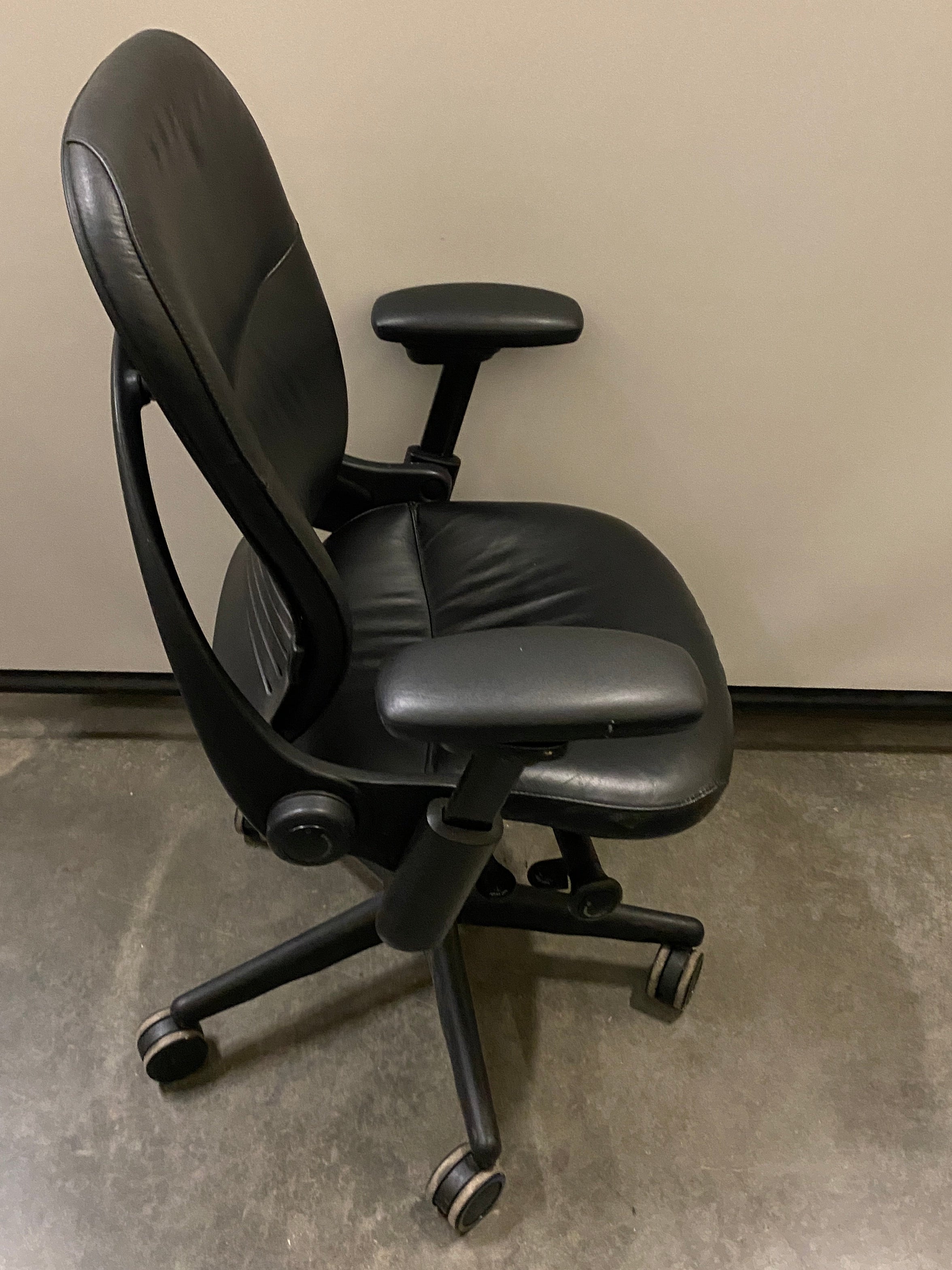 Steelcase #4621211S Black Leather Upholstered Adjustable Office Chair