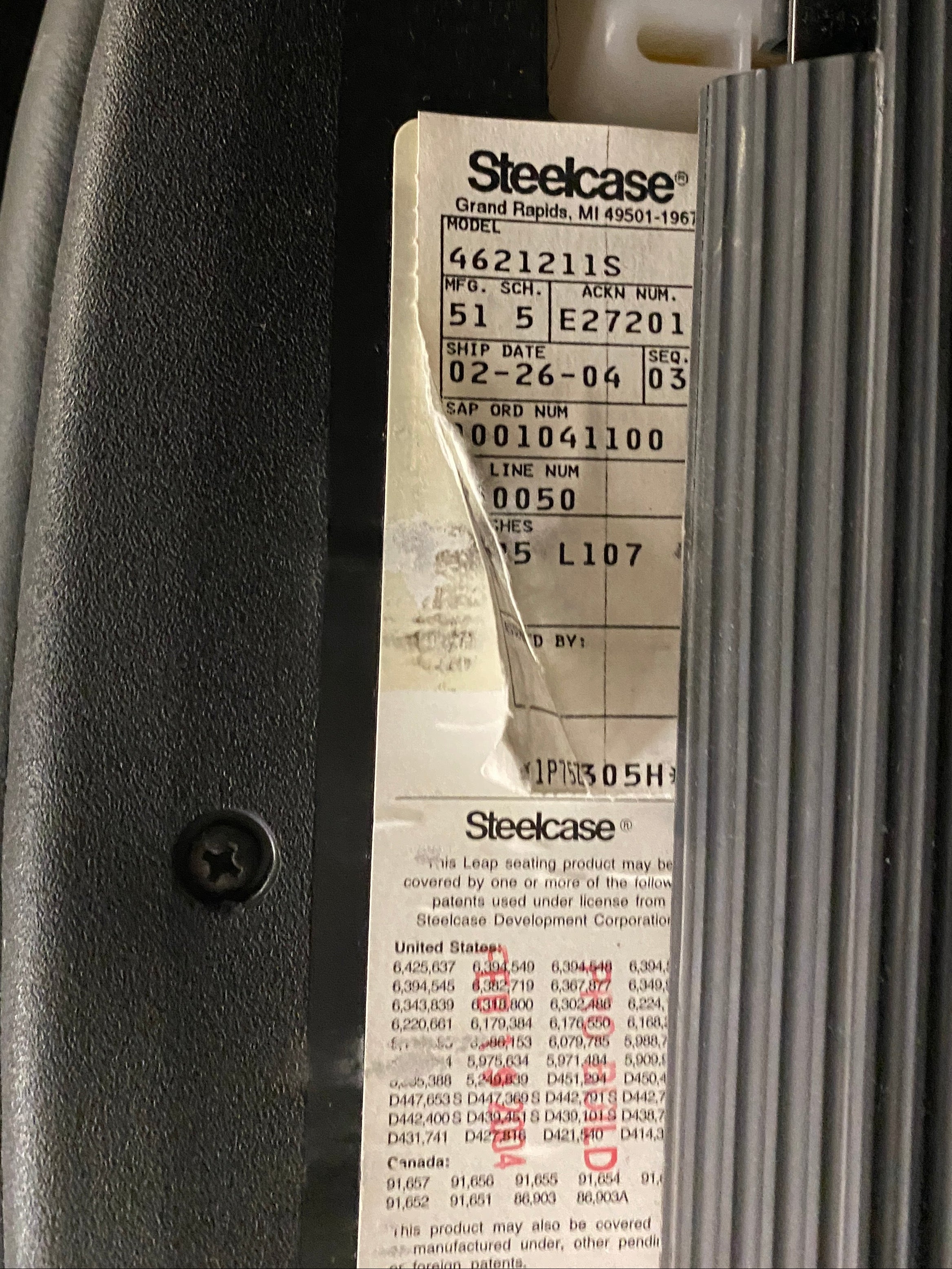 Steelcase #4621211S Black Leather Upholstered Adjustable Office Chair