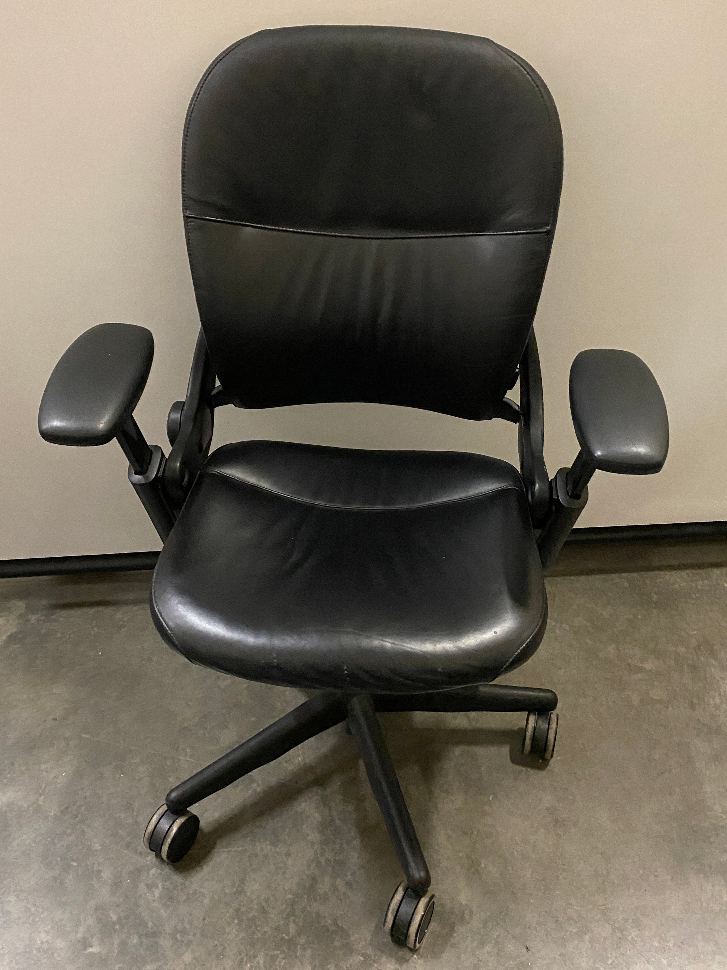 Steelcase #4621211S Black Leather Upholstered Adjustable Office Chair