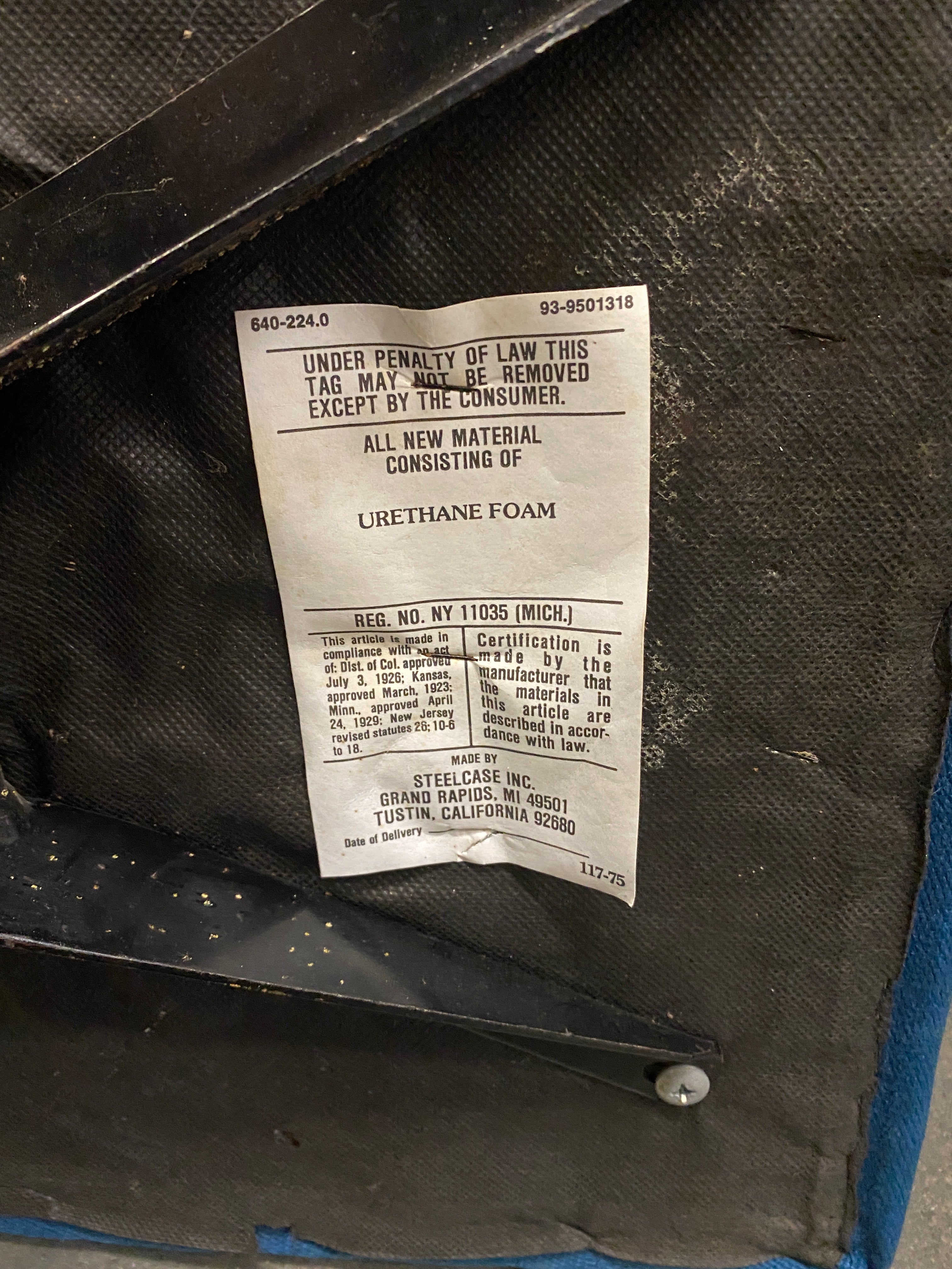 Steelcase Blue Fabric Armless Chair