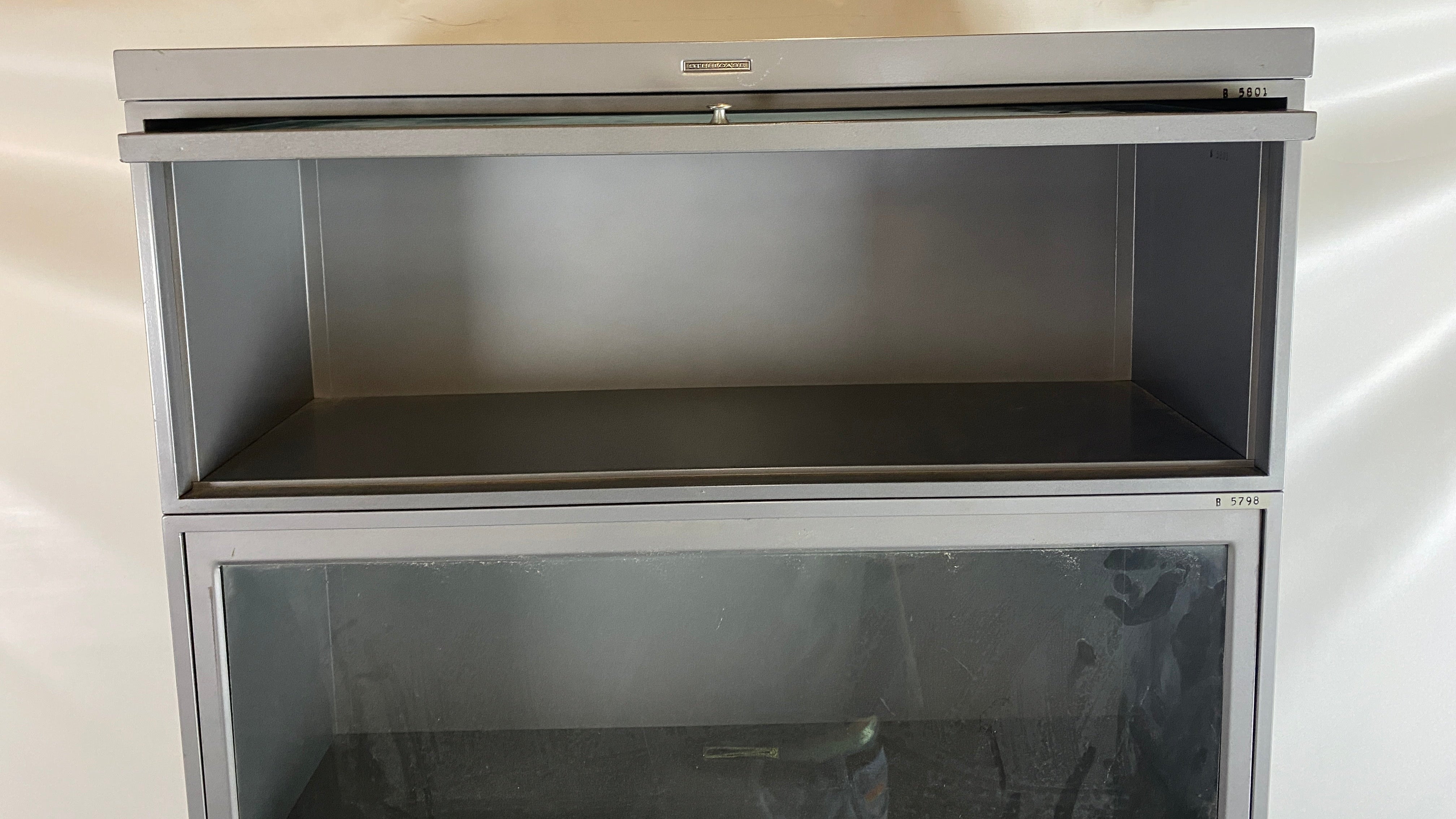 Steelcase Grey Barrister Glass Front Cabinet 5 Stack