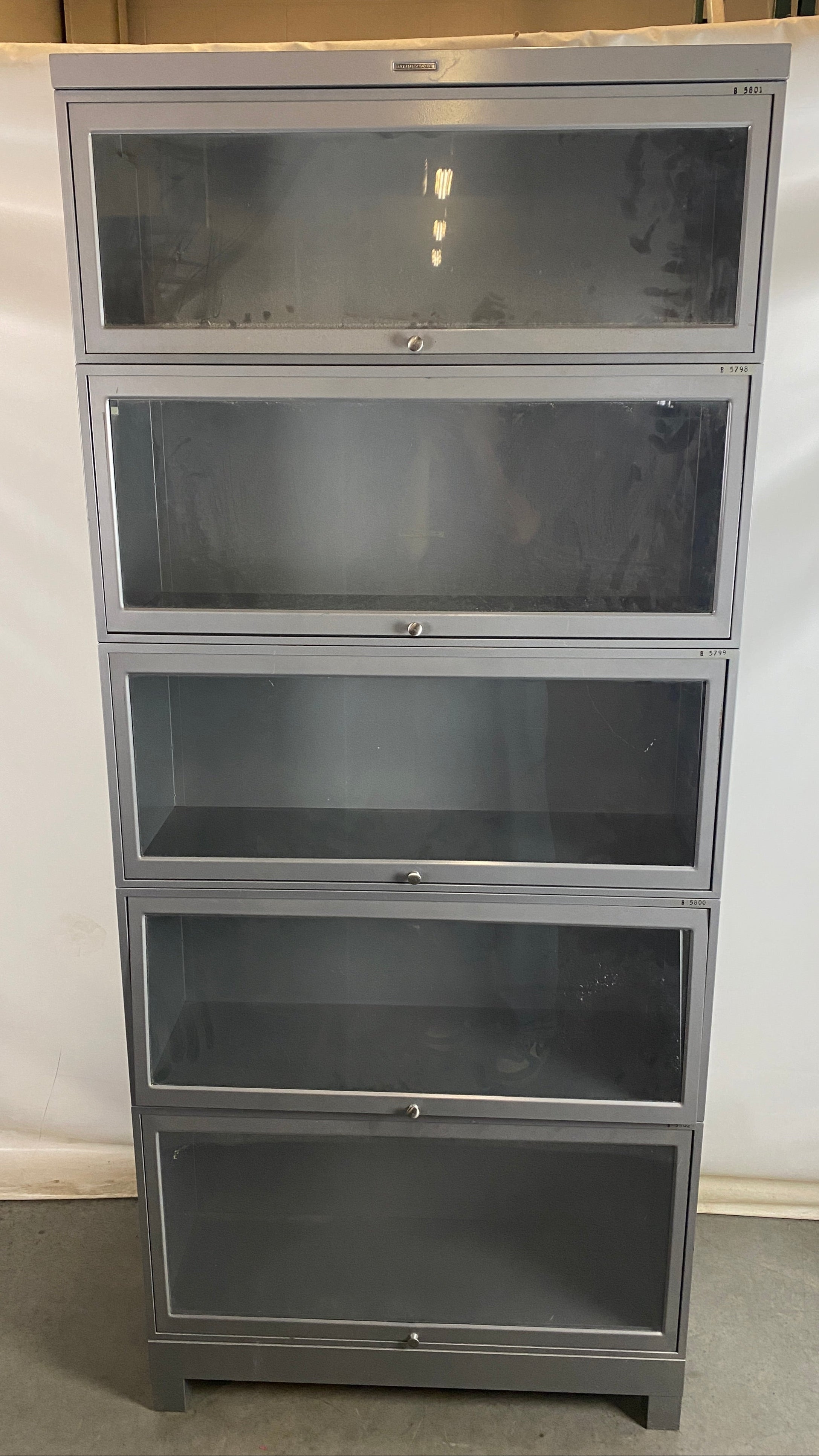 Steelcase Grey Barrister Glass Front Cabinet 5 Stack