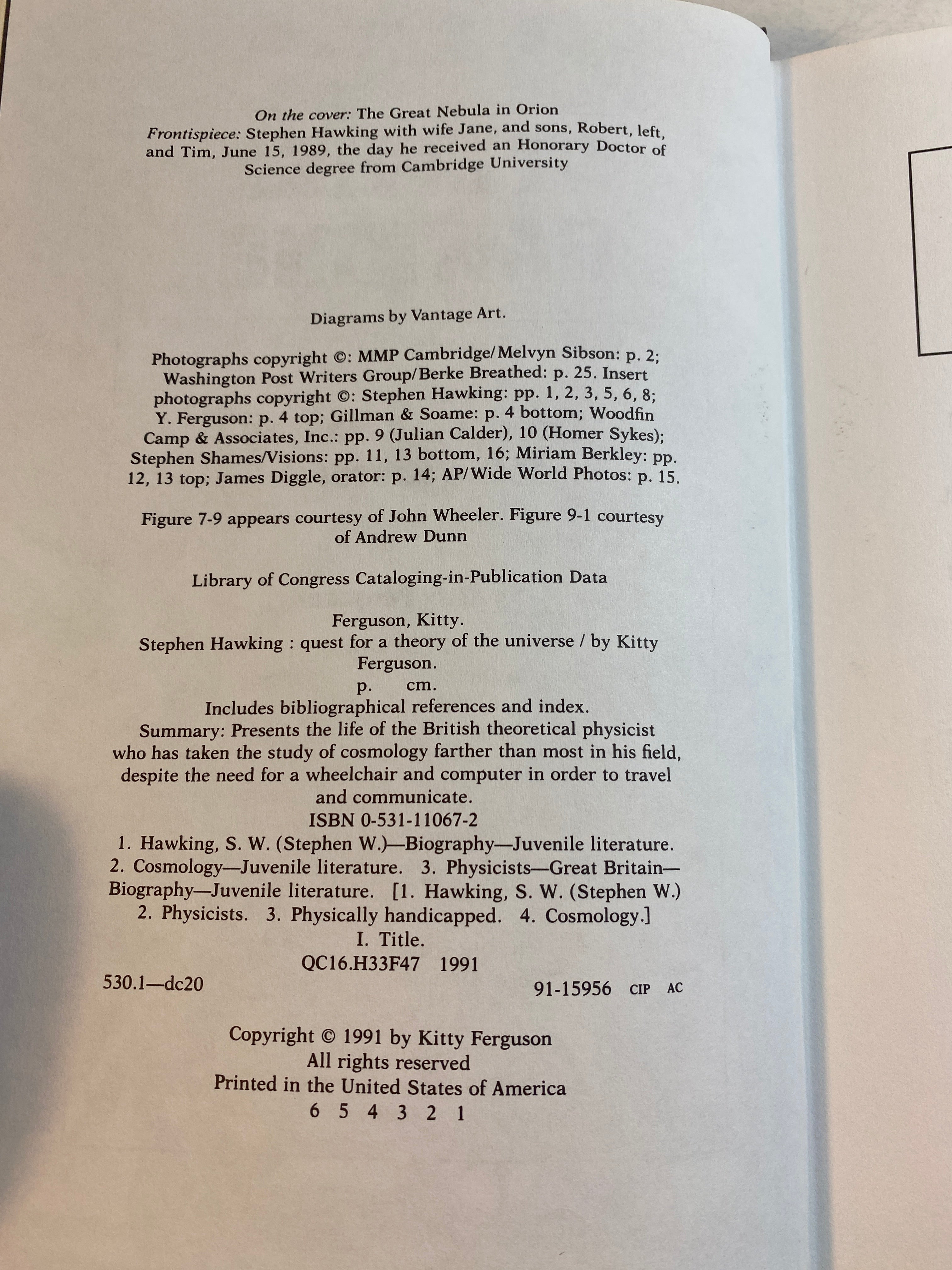 Stephen Hawking Quest for a Theory of the Universe Kitty Ferguson HCDJ 1991