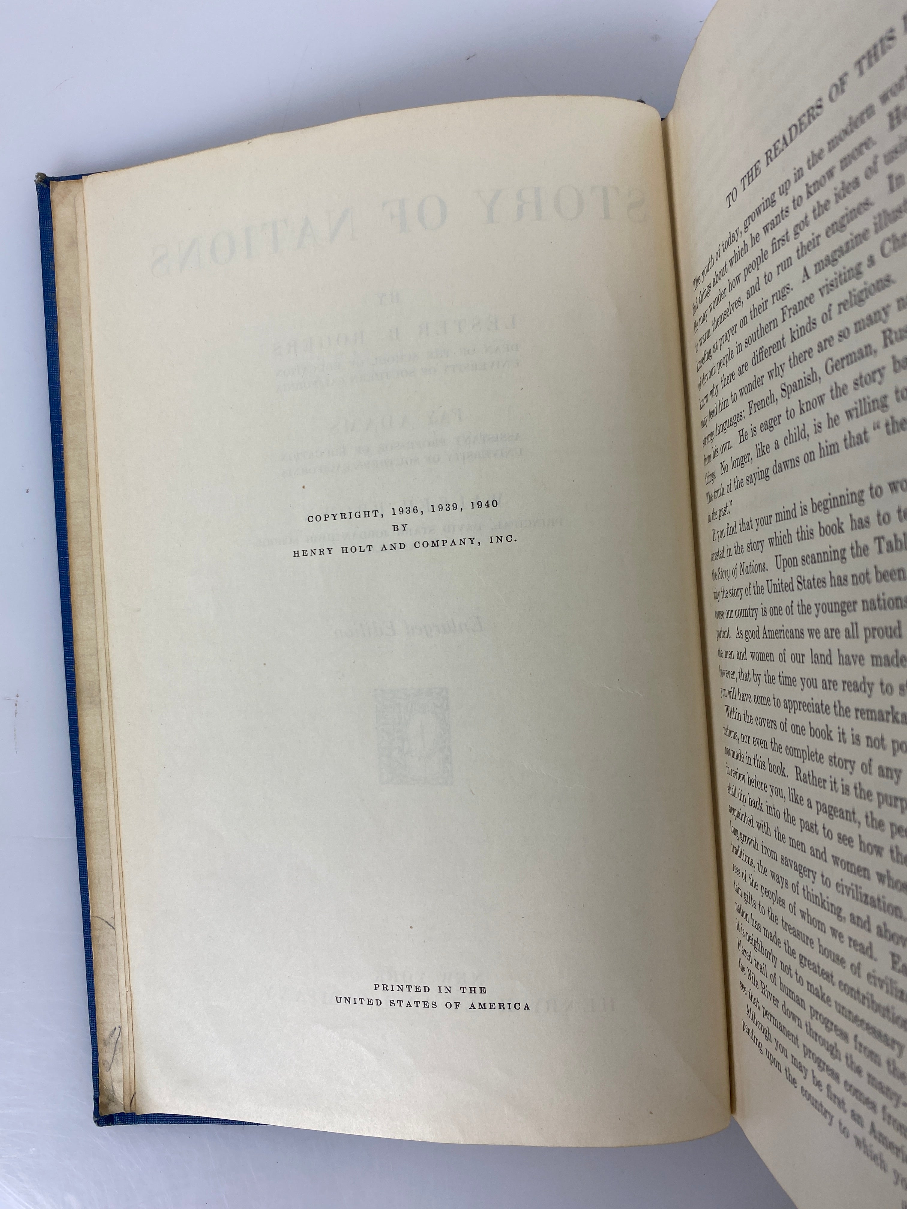Story of Nations by Rogers/Adams/Brown w Timeline 1940 Vintage HC