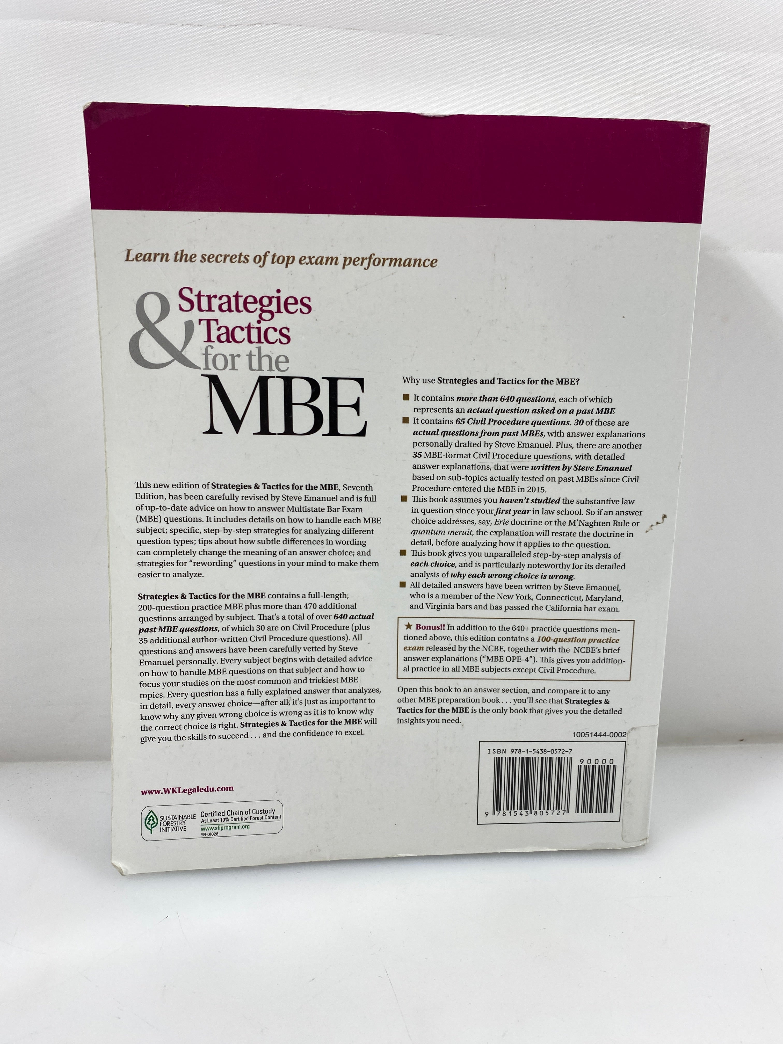 Strategies & Tactics for the MBE 7th Ed. Wolter Kluwer 2020 Ex-library SC