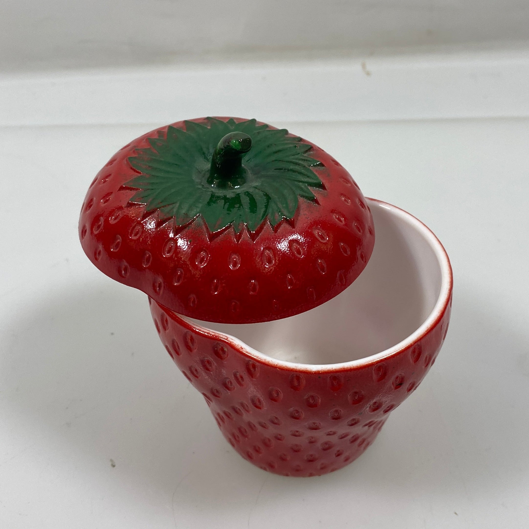Strawberry Shaped Ceramic Covered Jar Canister with Lid