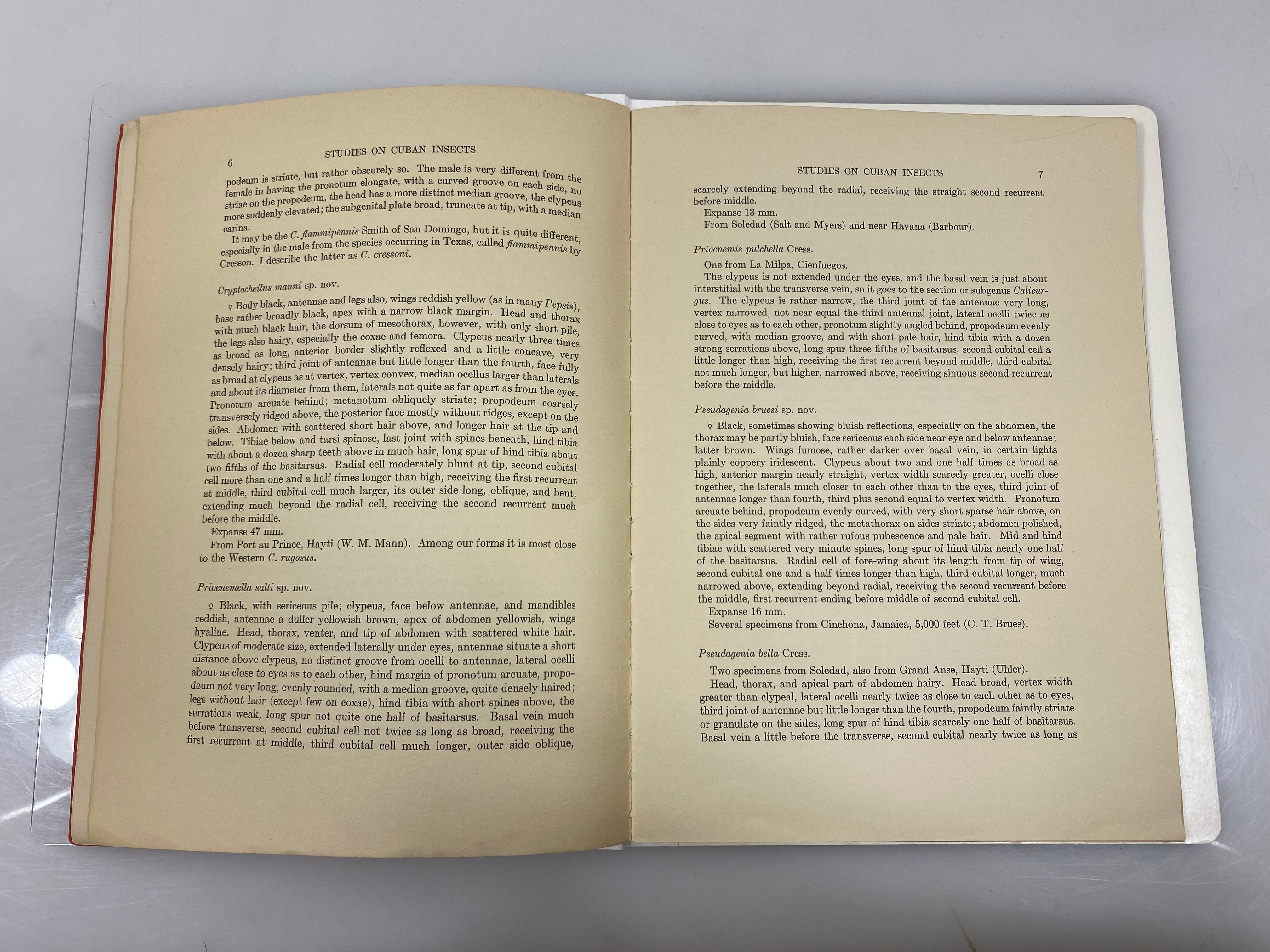 Studies on Cuban Insects I Harvard University Press 1928 Library Bound HC
