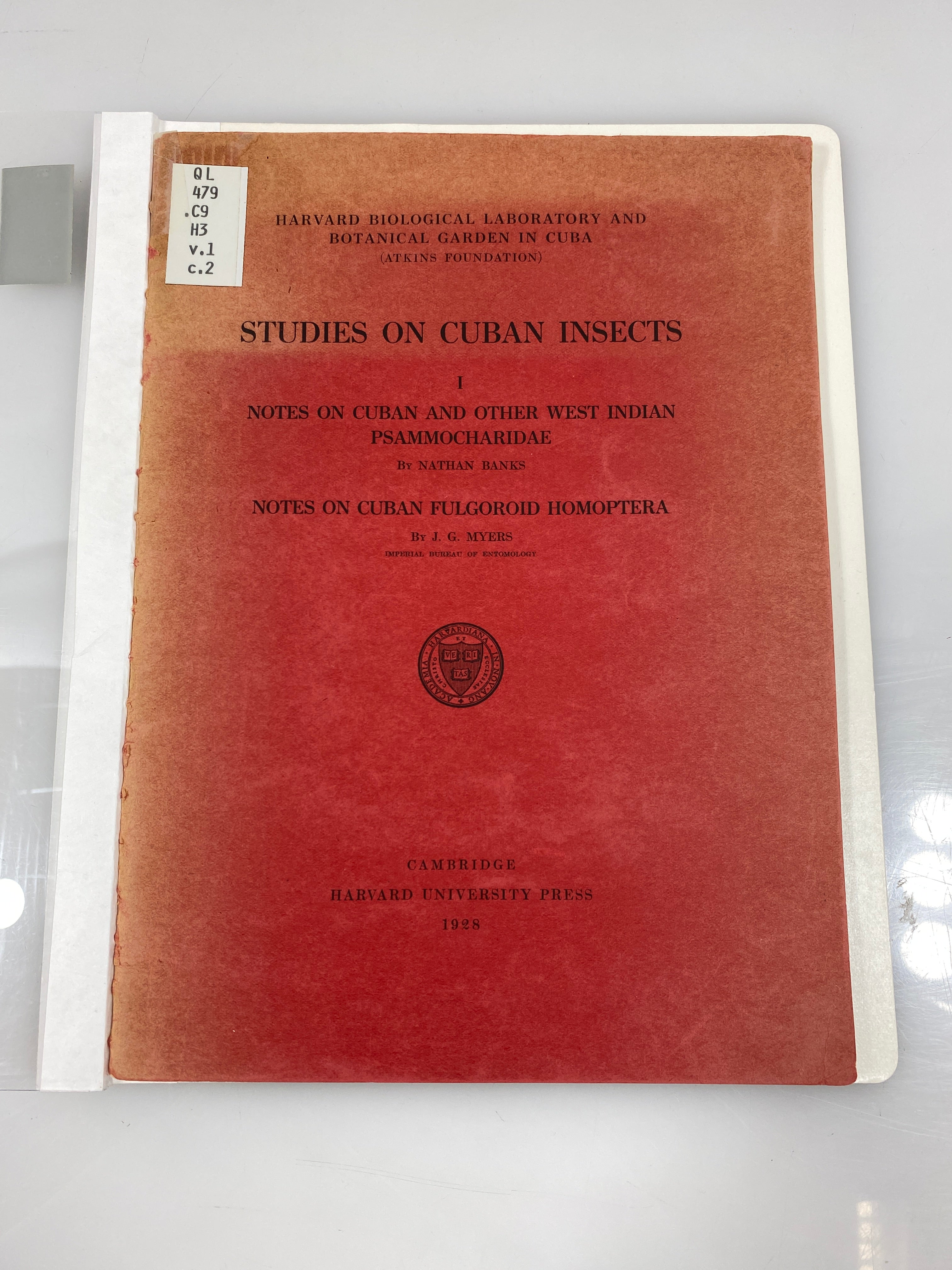 Studies on Cuban Insects I Harvard University Press 1928 Library Bound HC