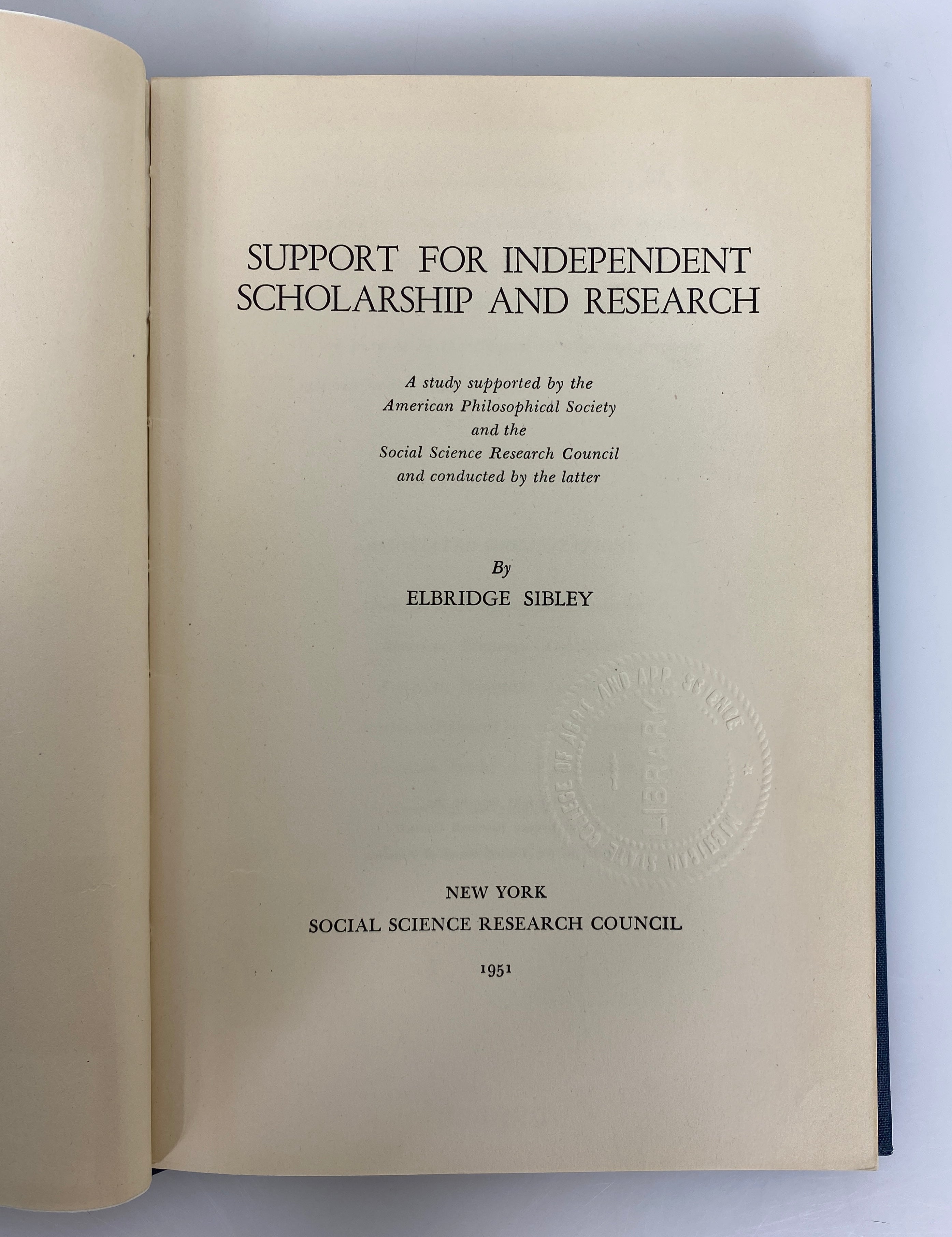 Support for Independent Scholarship & Research Sibley Rare 1951 Library Bound HC