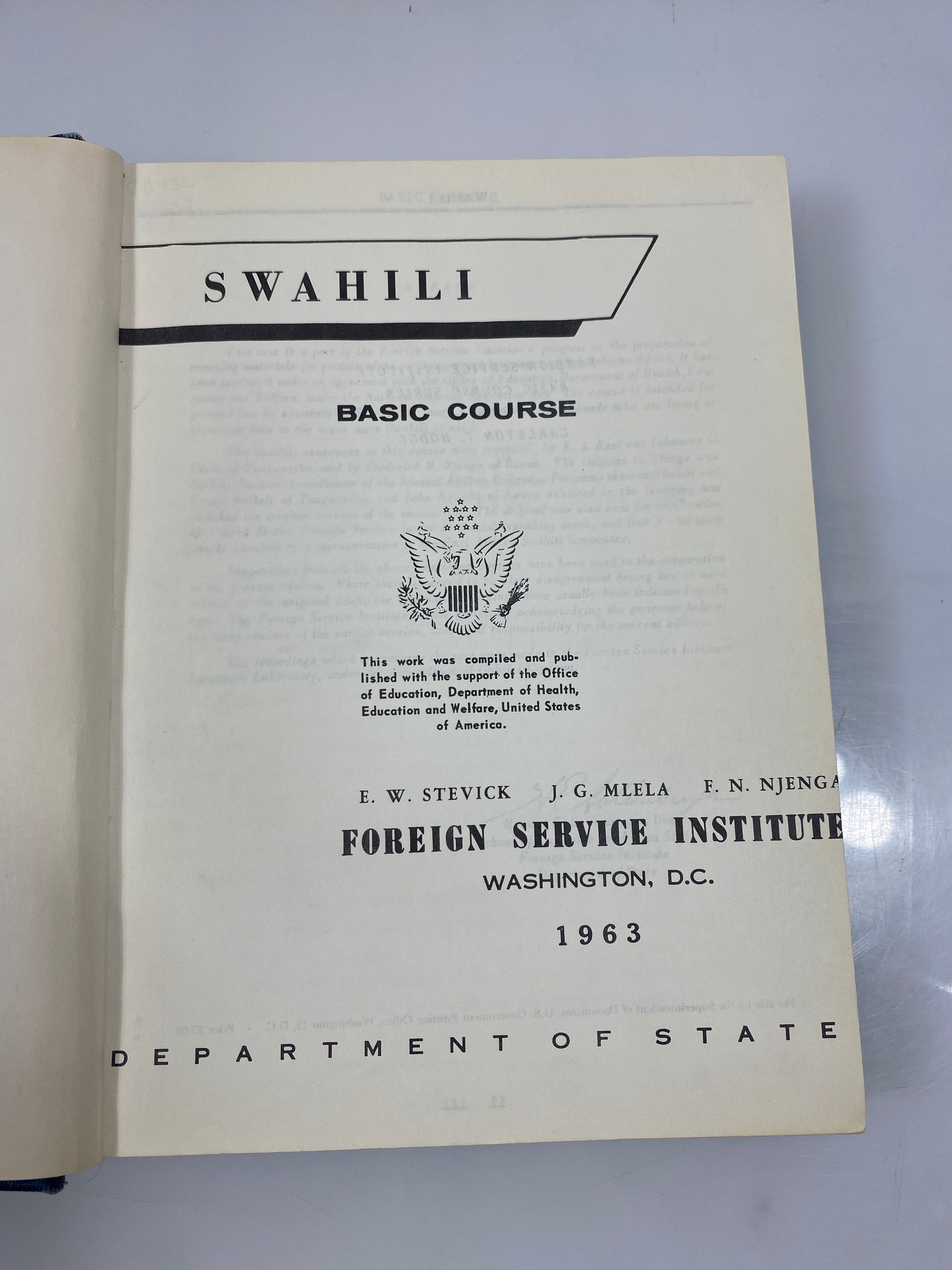 Swahili Basic Course Foreign Service Institute Ex-library 1963 HC